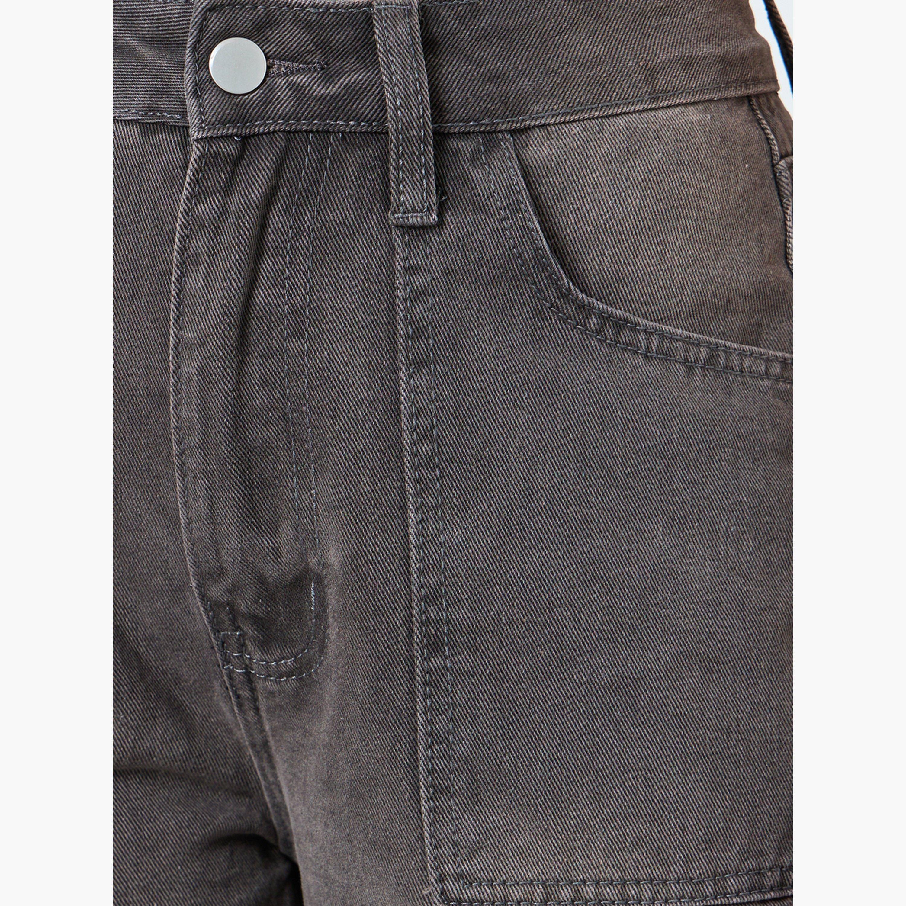 ستايلي - بنطال جينز واسع الساق بخصر مرتفع وحافة قابلة للطي-women-clothing-bottoms-jeans-image-3