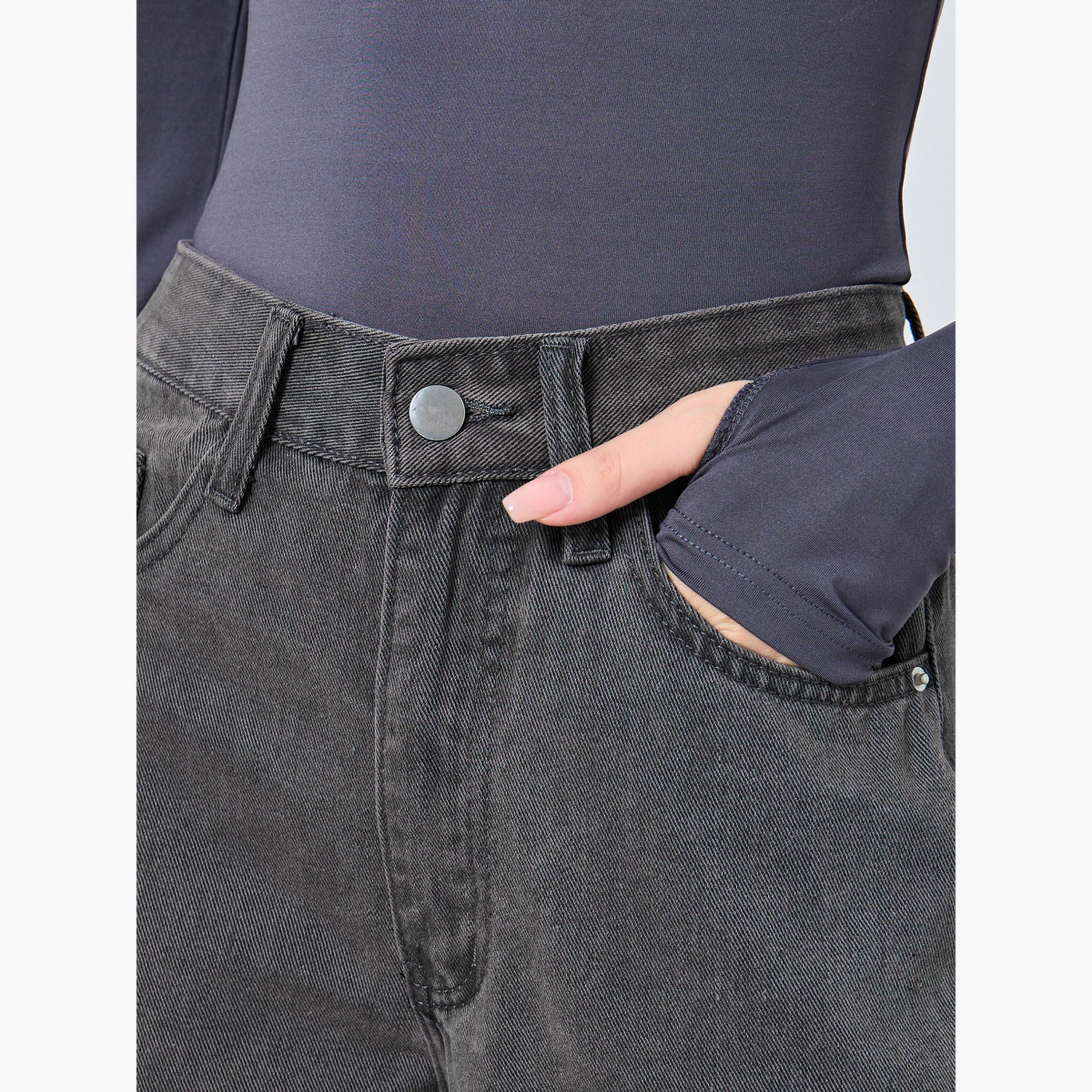 ستايلي - بنطال جينز واسع الساق بخصر مرتفع وباهت-women-clothing-bottoms-jeans-image-3