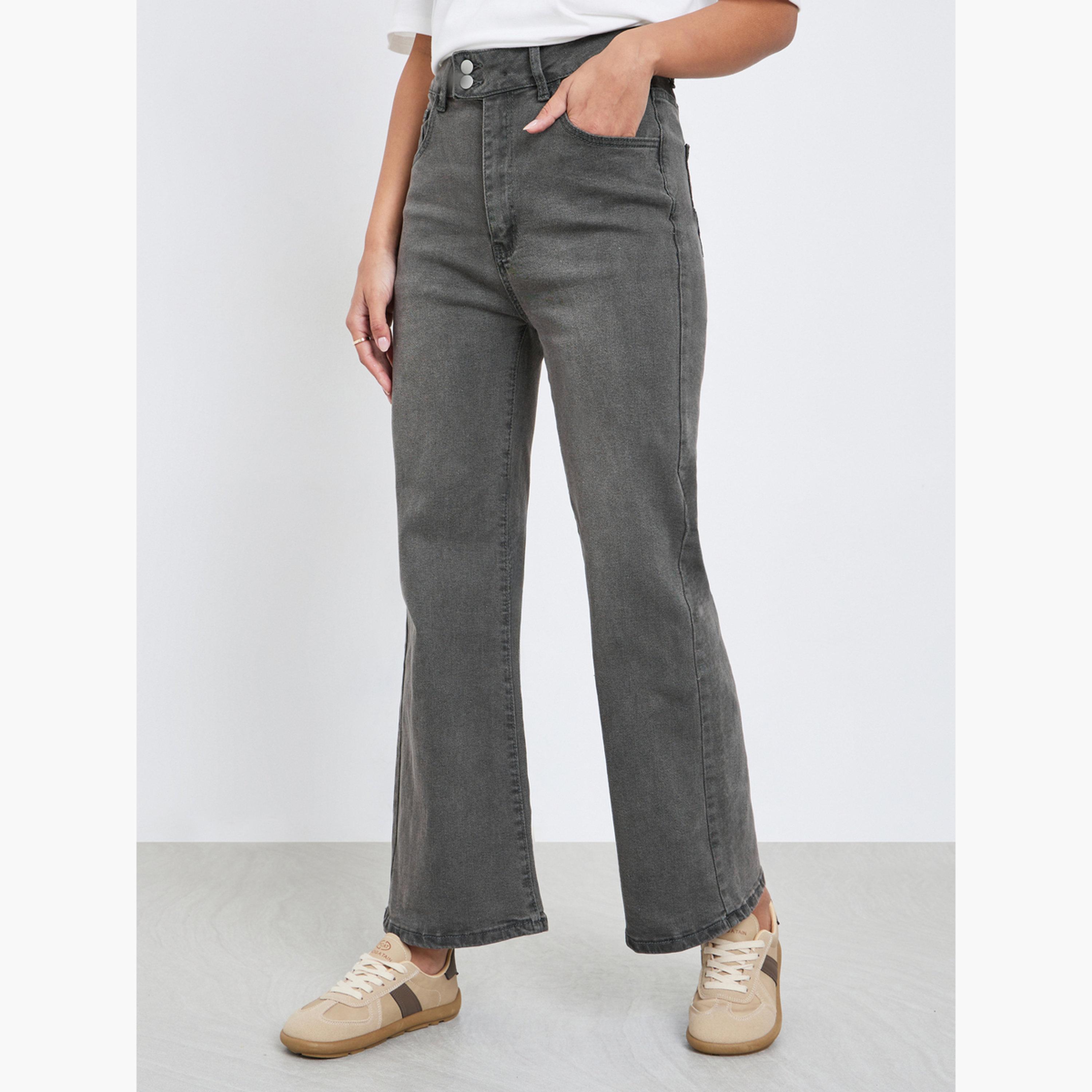 Styli Women Grey High Rise Acid Wash Flared Jeans-women-clothing-bottoms-jeans-image-1