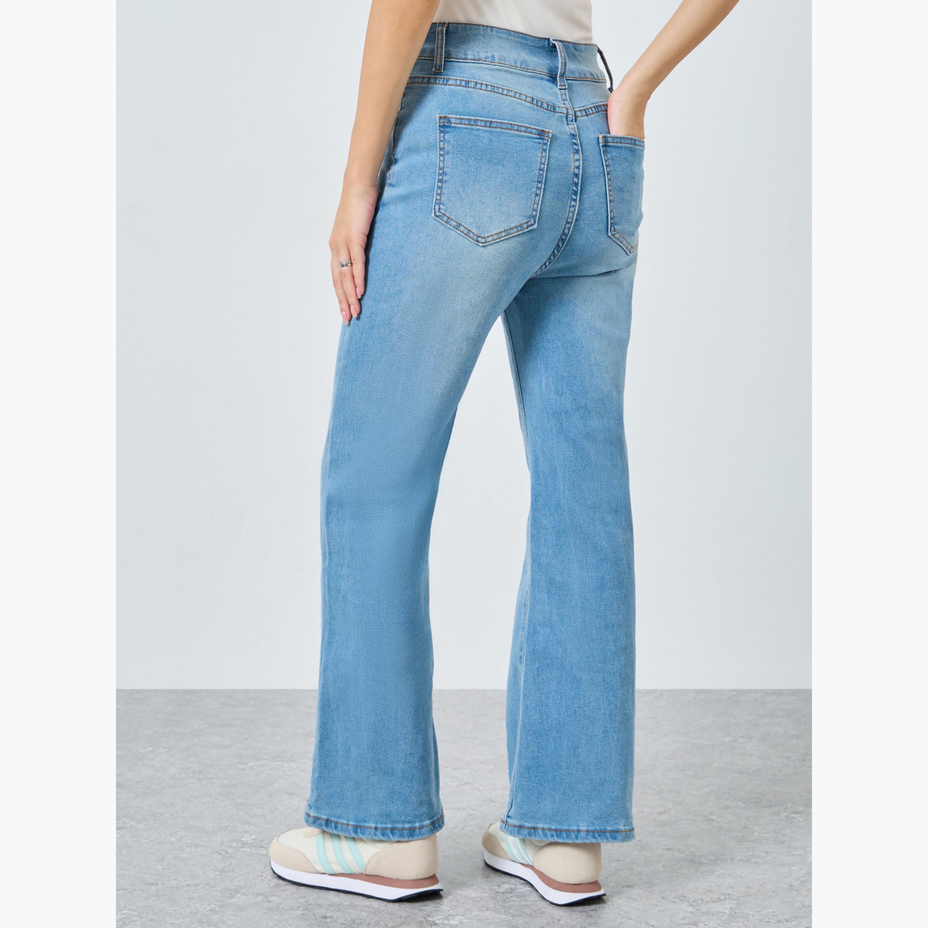 ستايلي - بنطال جينز أزرق متوسط ​​الارتفاع باهت اللون وواسع الساق-women-clothing-bottoms-jeans-image-4