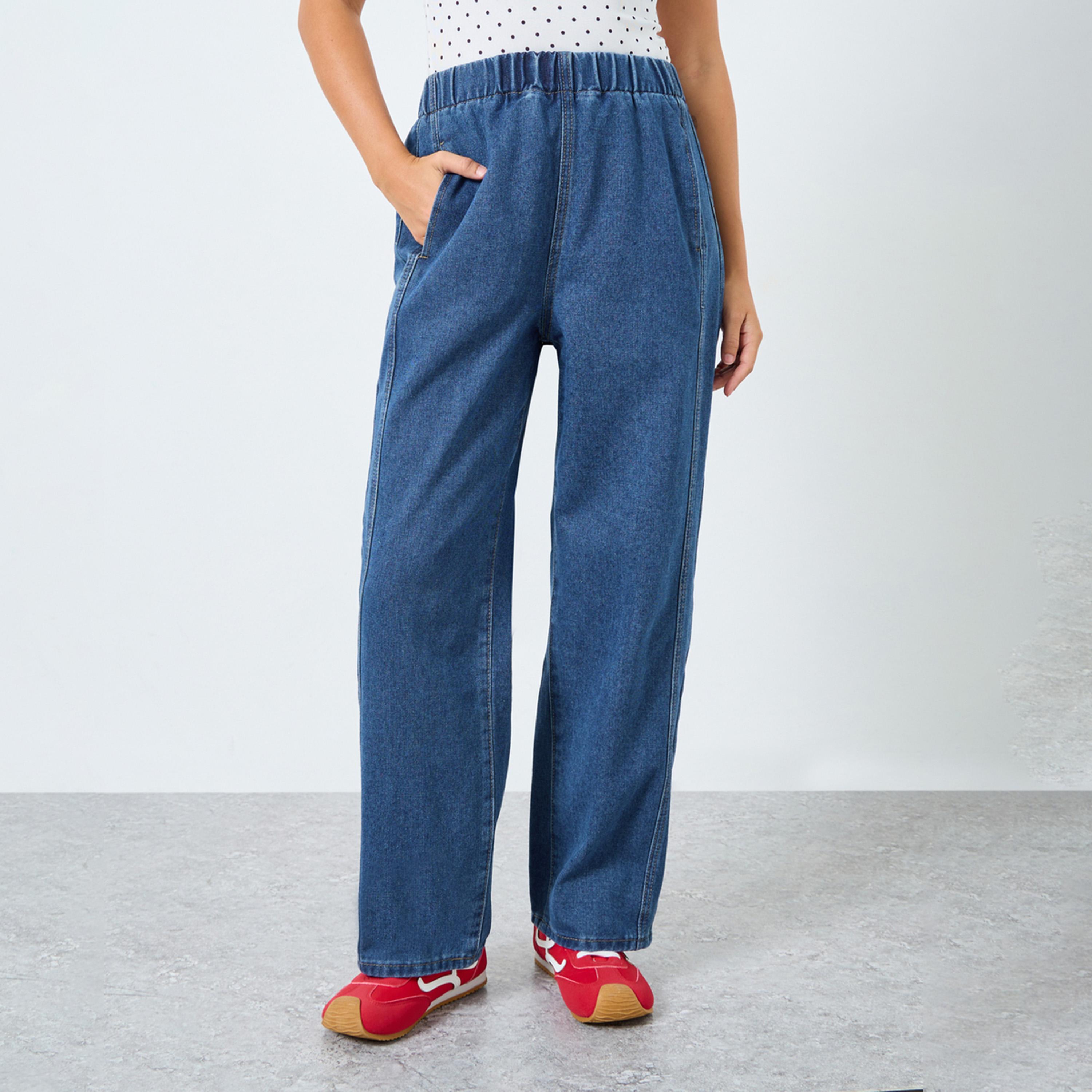 ستايلي - بنطال جينز نسائي بقصّة برميلية مع لوحة قصّ وخياطة-women-clothing-bottoms-jeans-image-1
