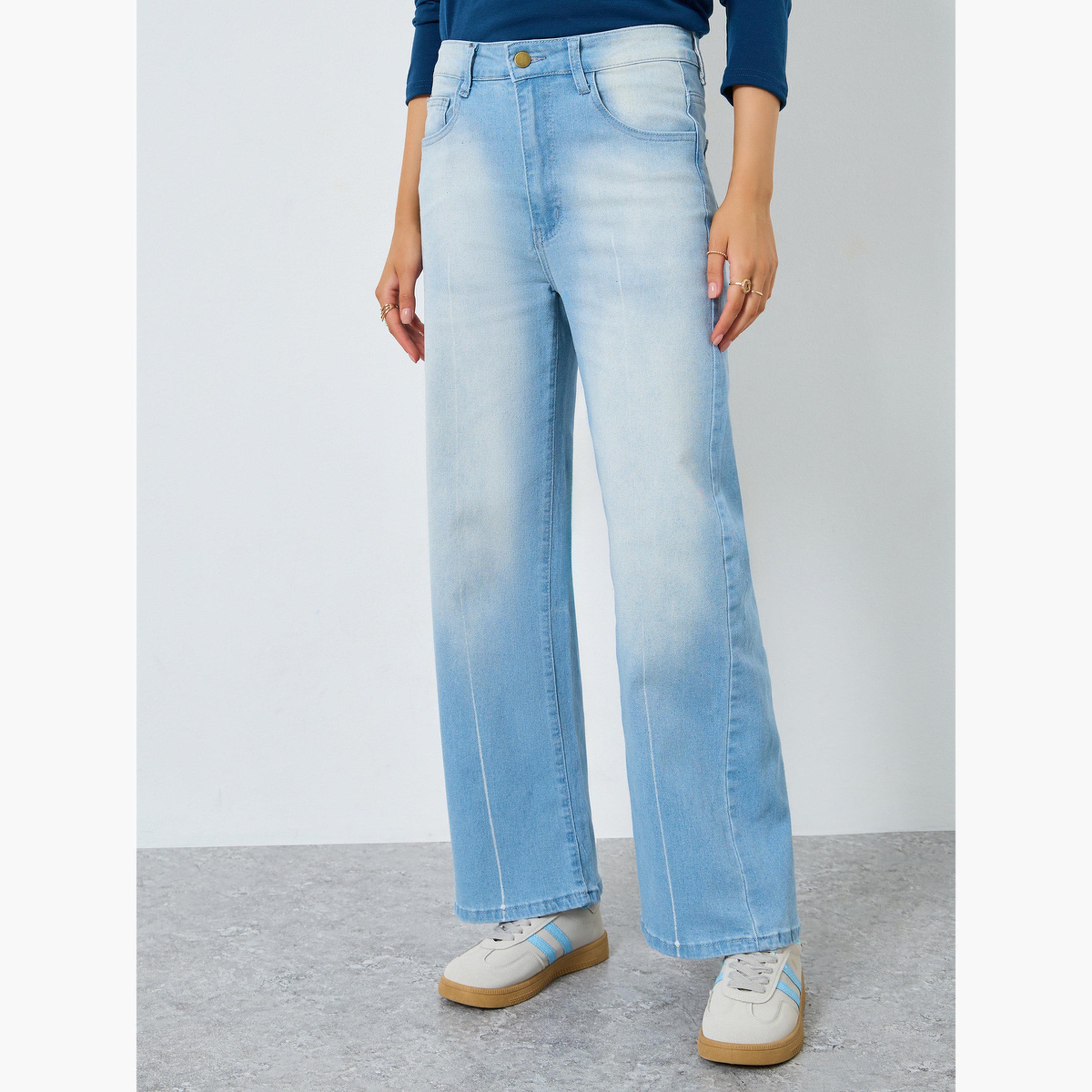 ستايلي - بنطال جينز أزرق فاتح بخصر مرتفع وساق مستقيمة-women-clothing-bottoms-jeans-image-1