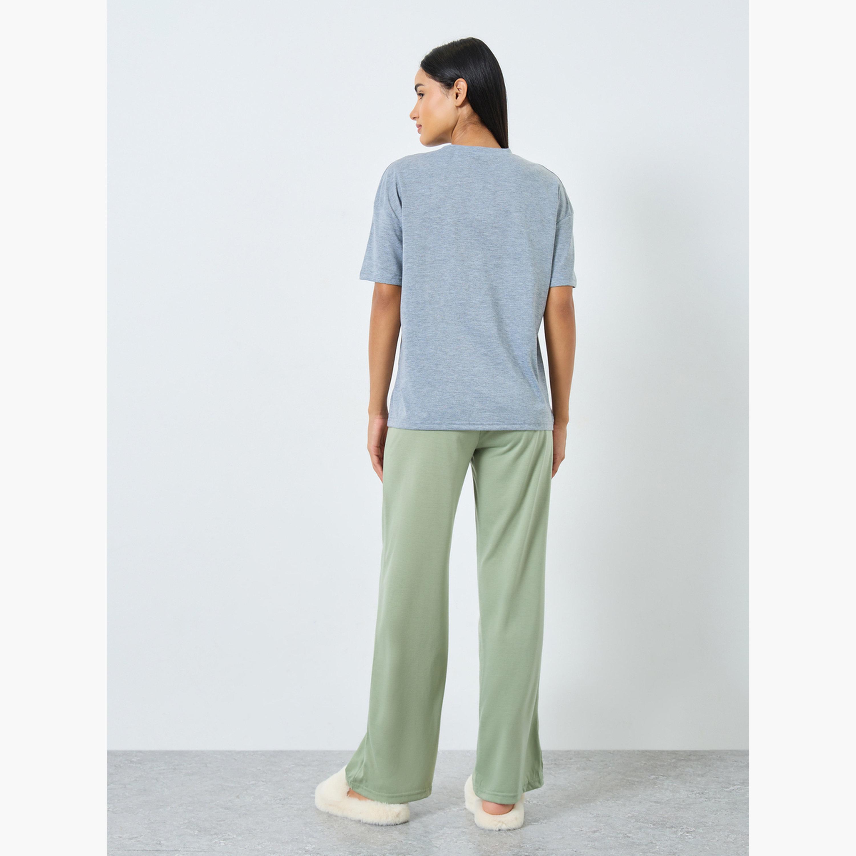 Styli Women Mood Graphic Drop Shoulder T-Shirt and Pyjama Set-women-clothing-nightwear-pyjamas-longsets-image-3
