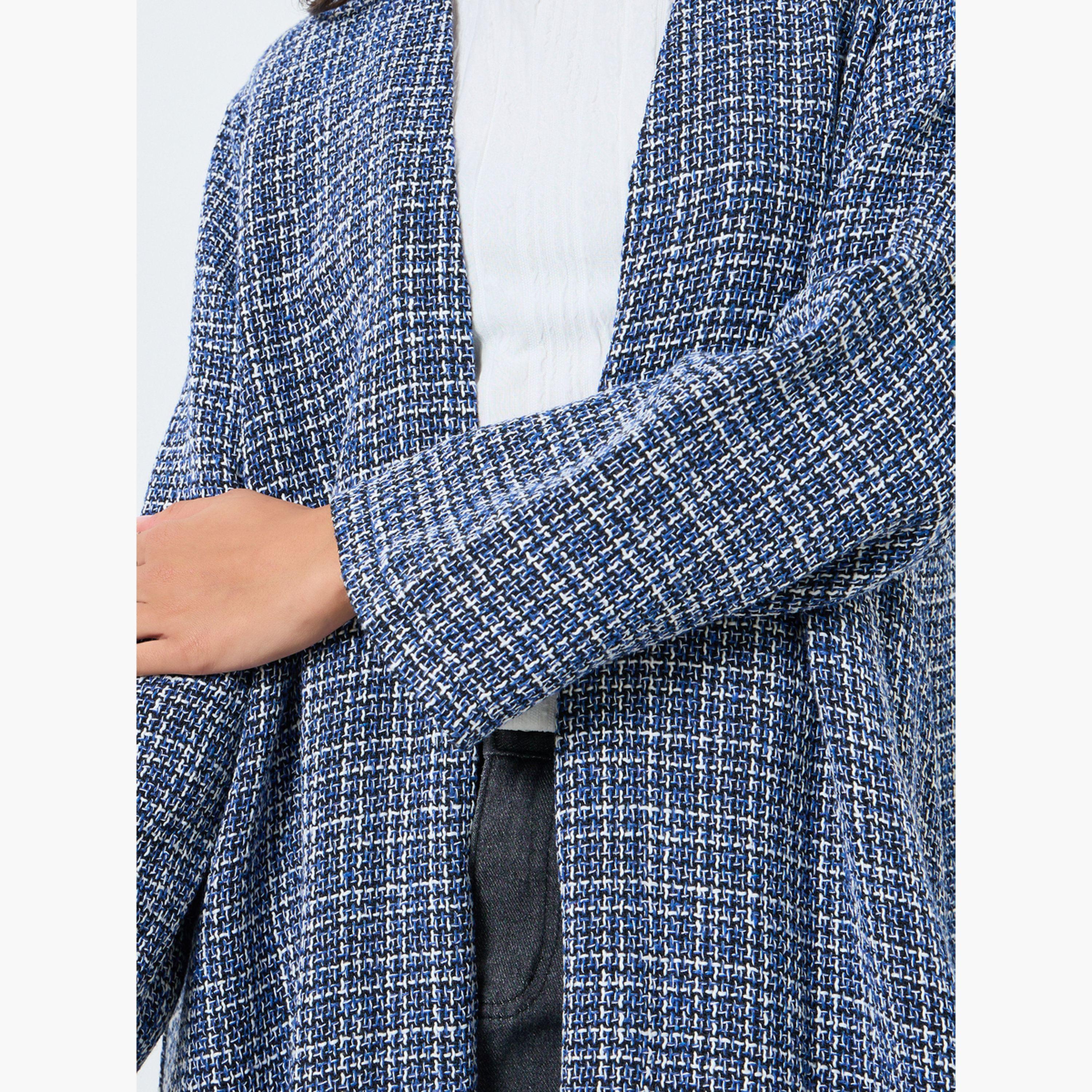 Amirah X Styli Navy Blue Front Open Tweed Abaya-women-arabicclothing-abayas-image-4