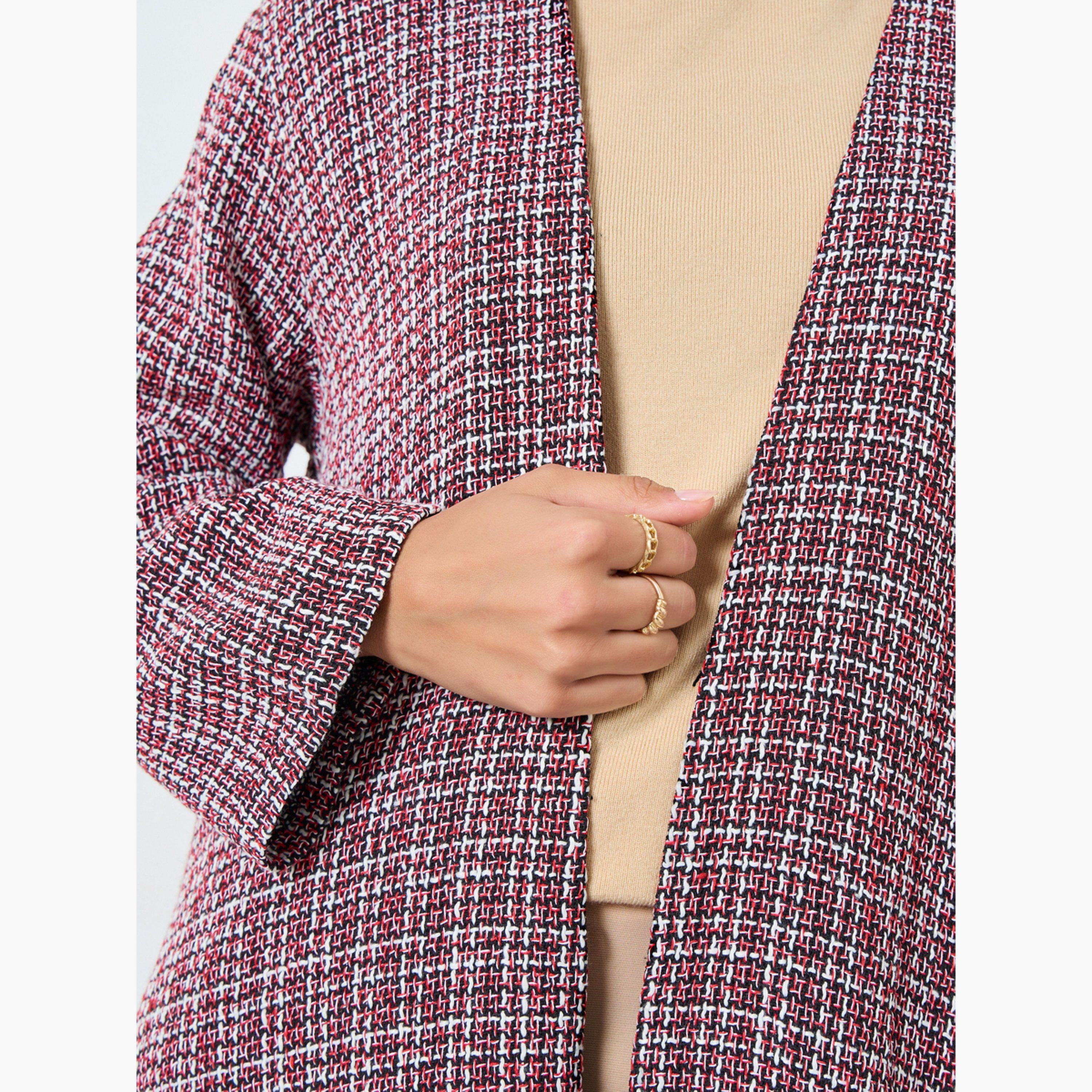 Amirah X Styli Burgundy Front Open Tweed Abaya-women-arabicclothing-abayas-image-5
