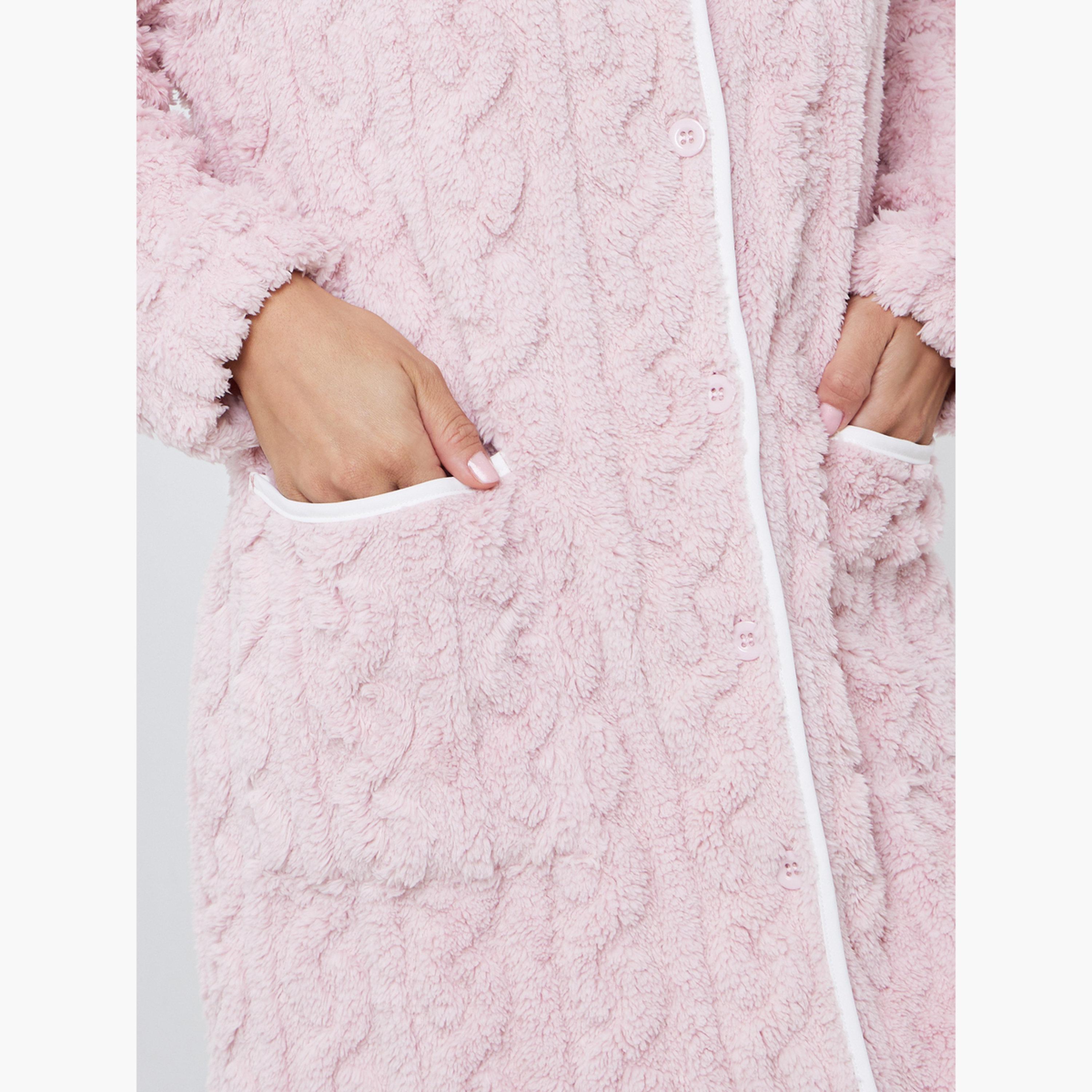 ستايلي - فستان نوم صوف فليس الكابلي مع حواف متباينة-women-clothing-nightwear-nighties-image-4