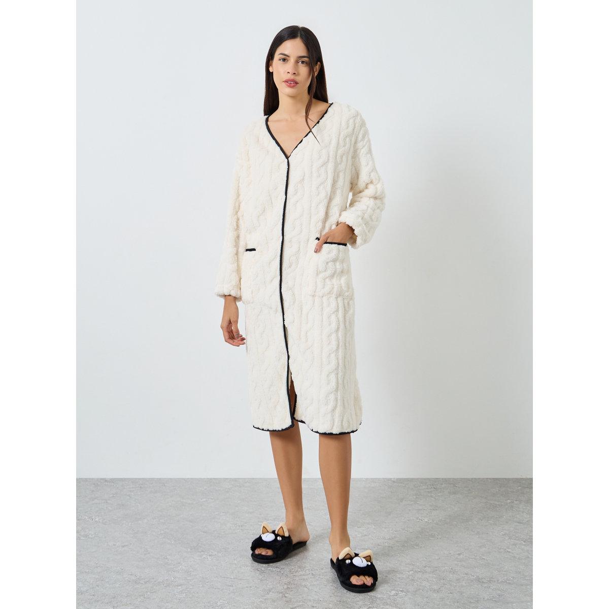 Styli Cable Fleece Contrast Trim Nightshirt Dress-women-clothing-nightwear-nighties-image-1