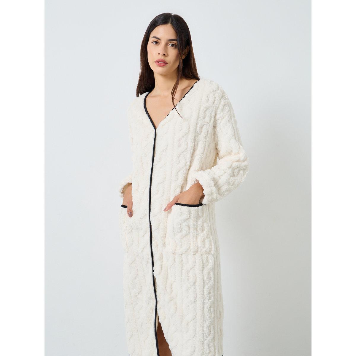 Styli Cable Fleece Contrast Trim Nightshirt Dress-women-clothing-nightwear-nighties-image-2