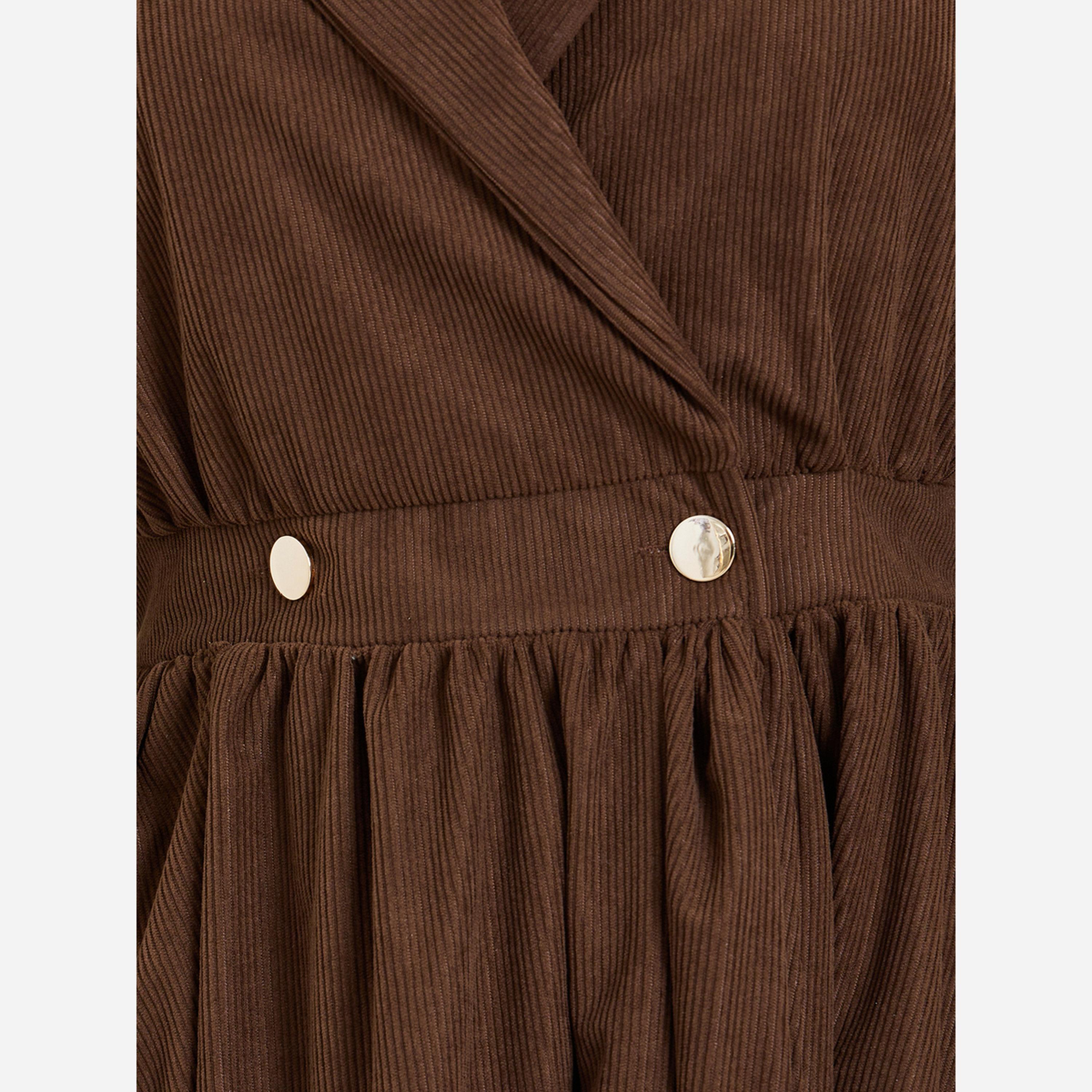 ستايلي - فستان متوسط الطول قماش الكوردروي لون بني للنساء-women-clothing-dresses-image-5