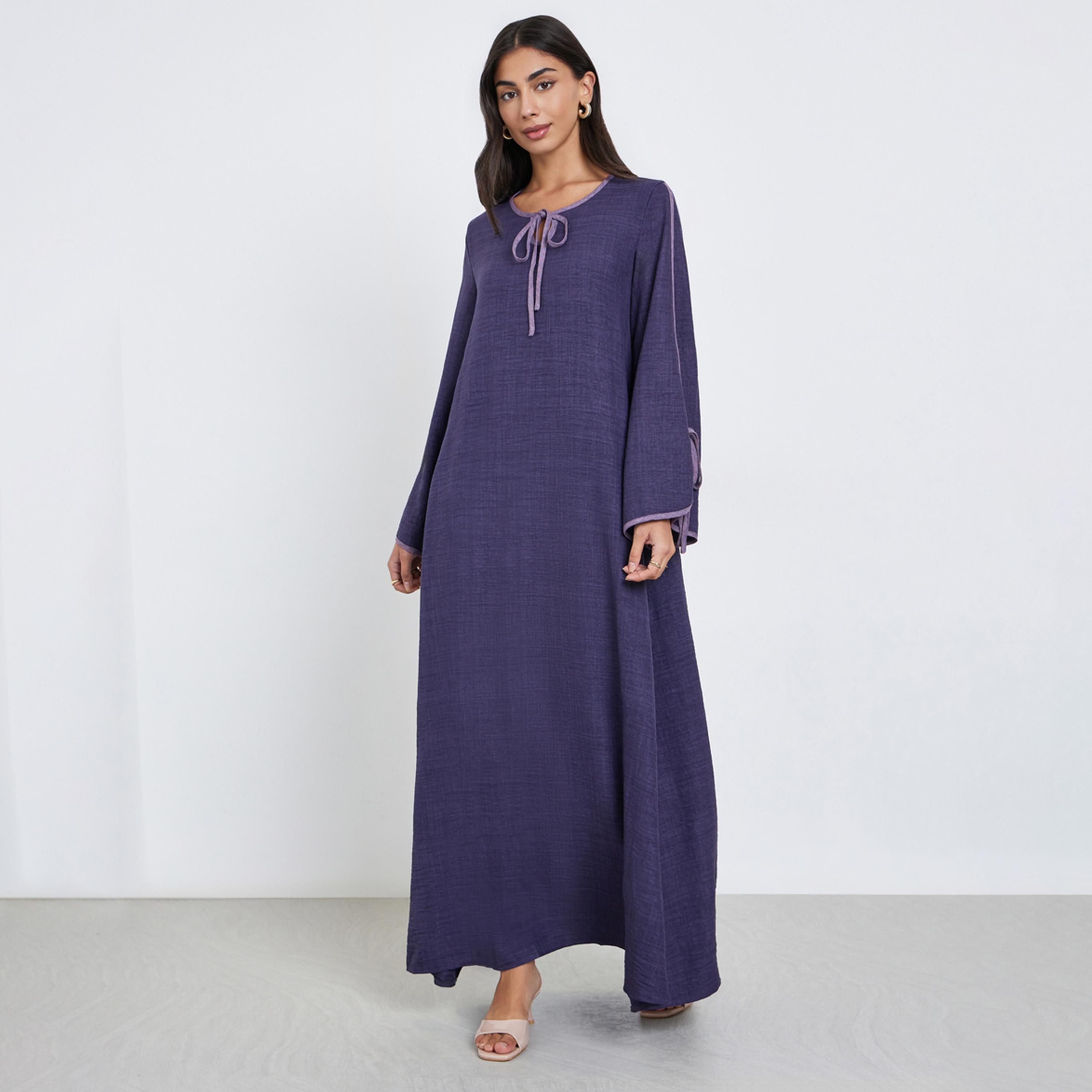 أميرة x ستايلي جلابية بتفاصيل رباط وحواف متباينة-women-arabicclothing-jalabiyas-image-1