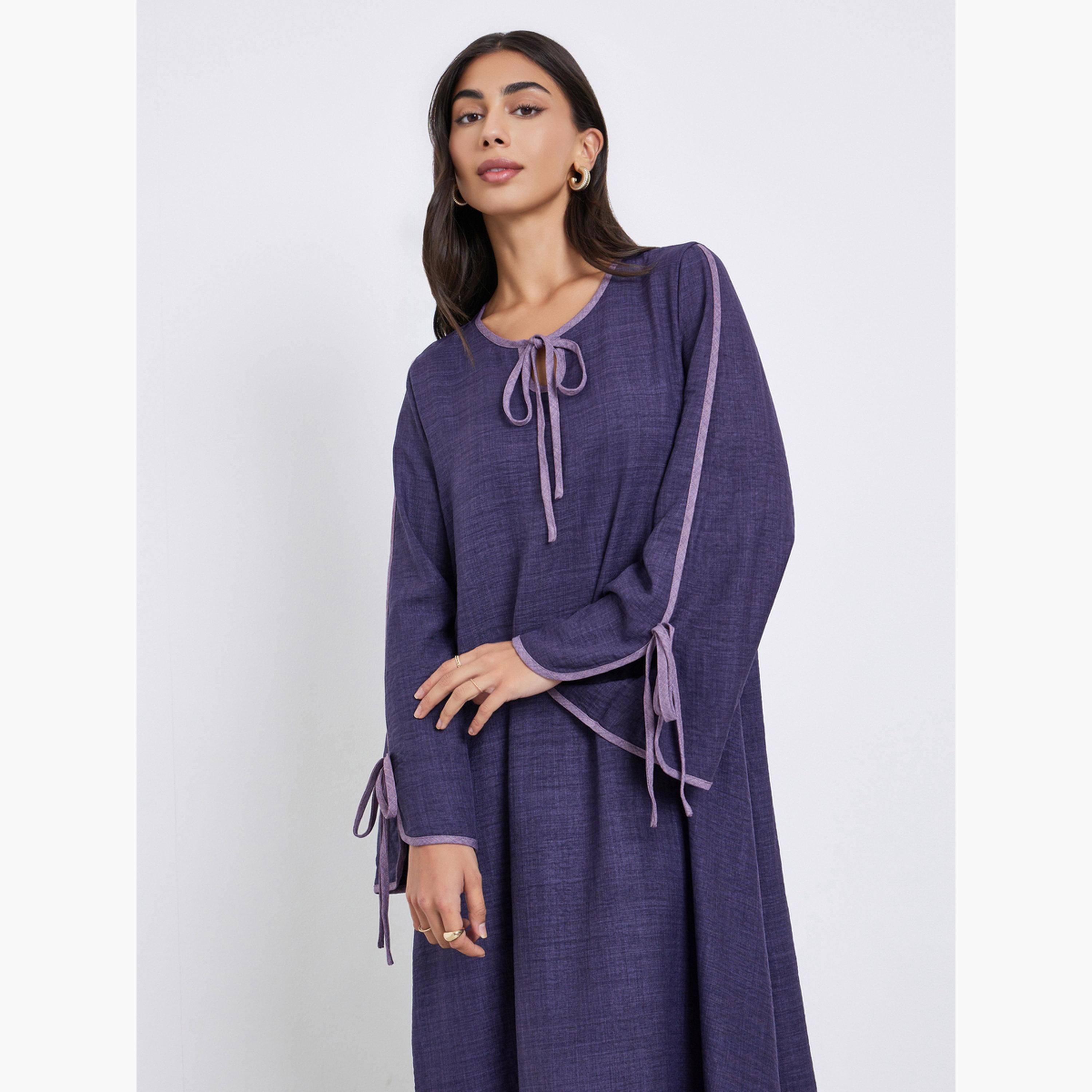 أميرة x ستايلي جلابية بتفاصيل رباط وحواف متباينة-women-arabicclothing-jalabiyas-image-2