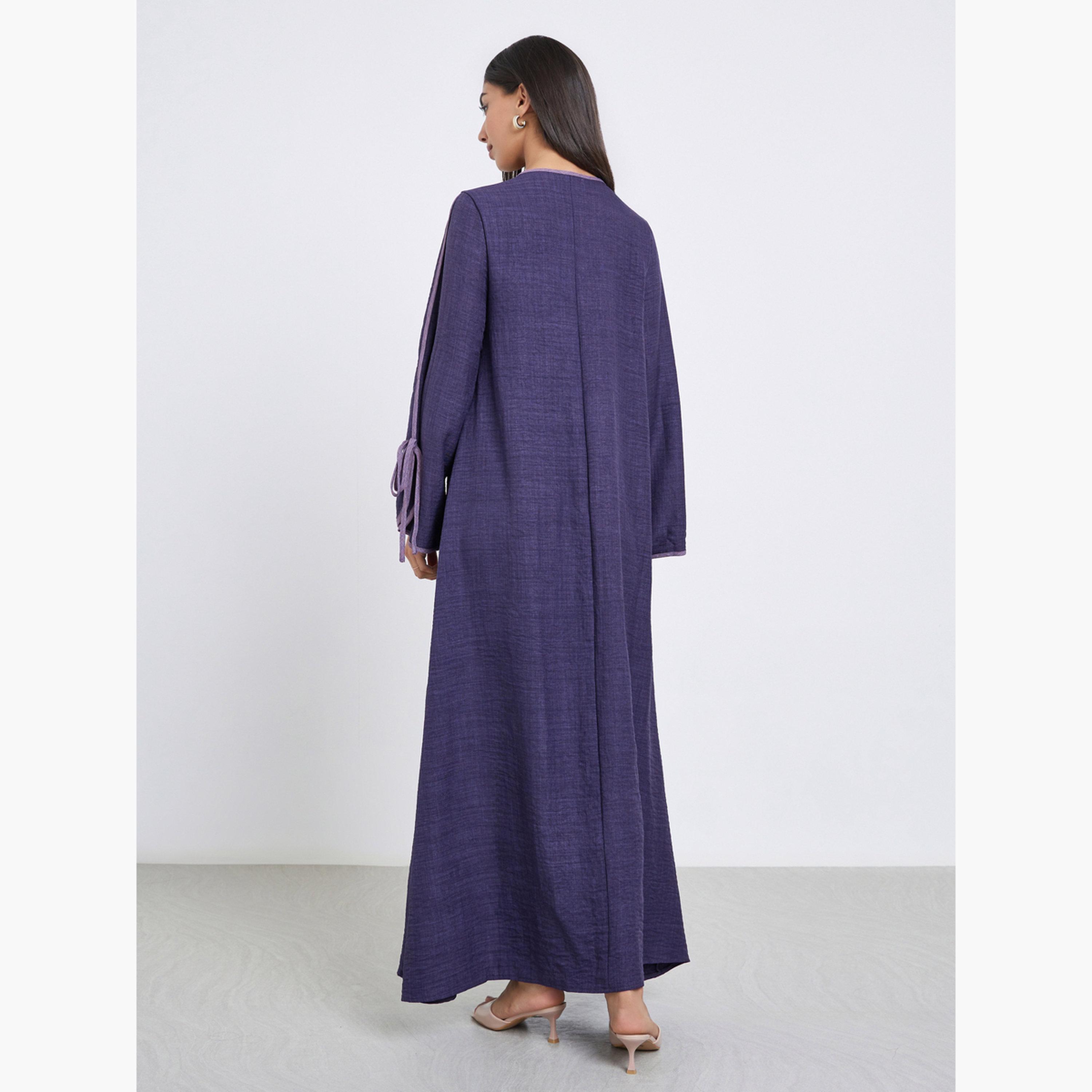 أميرة x ستايلي جلابية بتفاصيل رباط وحواف متباينة-women-arabicclothing-jalabiyas-image-3