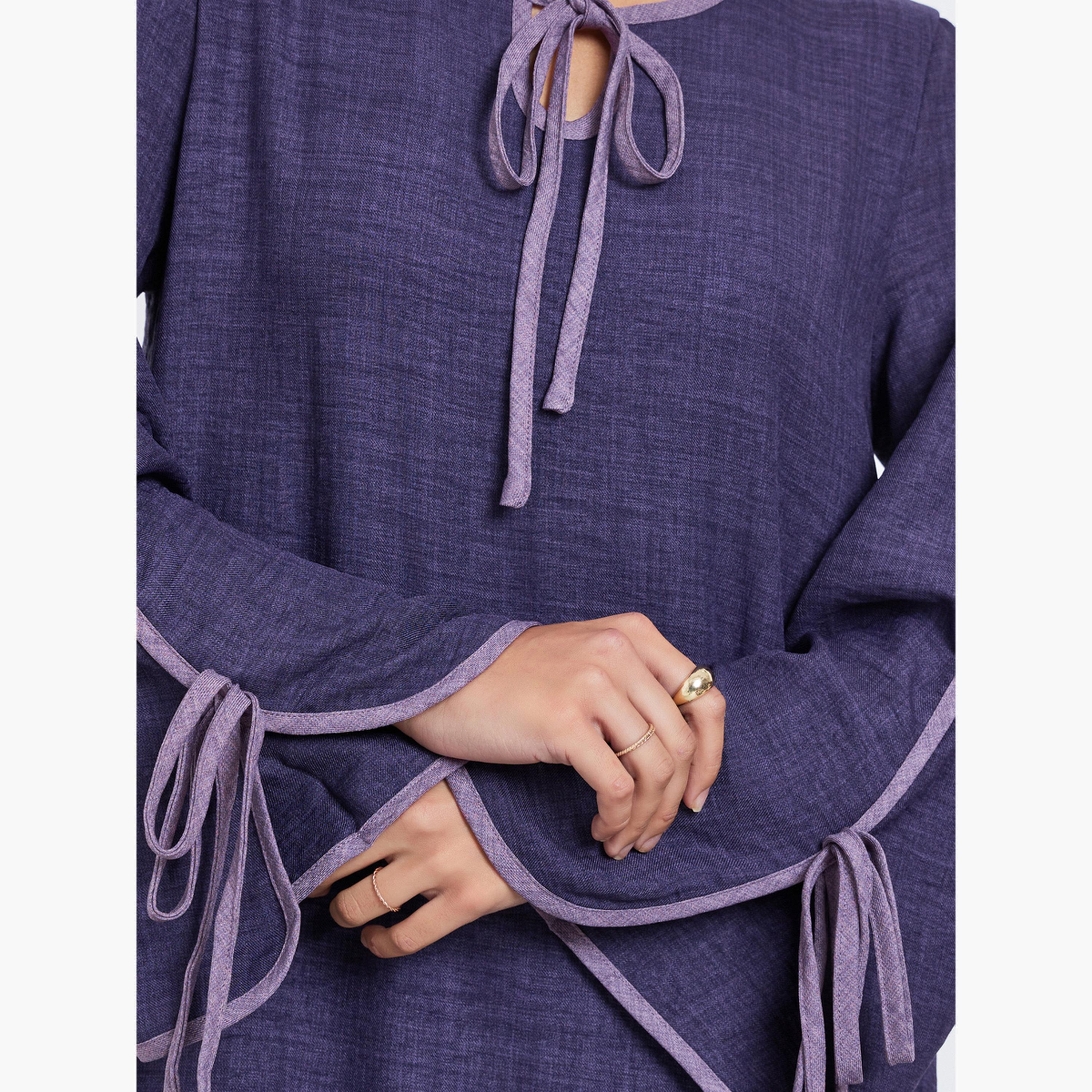 أميرة x ستايلي جلابية بتفاصيل رباط وحواف متباينة-women-arabicclothing-jalabiyas-image-4