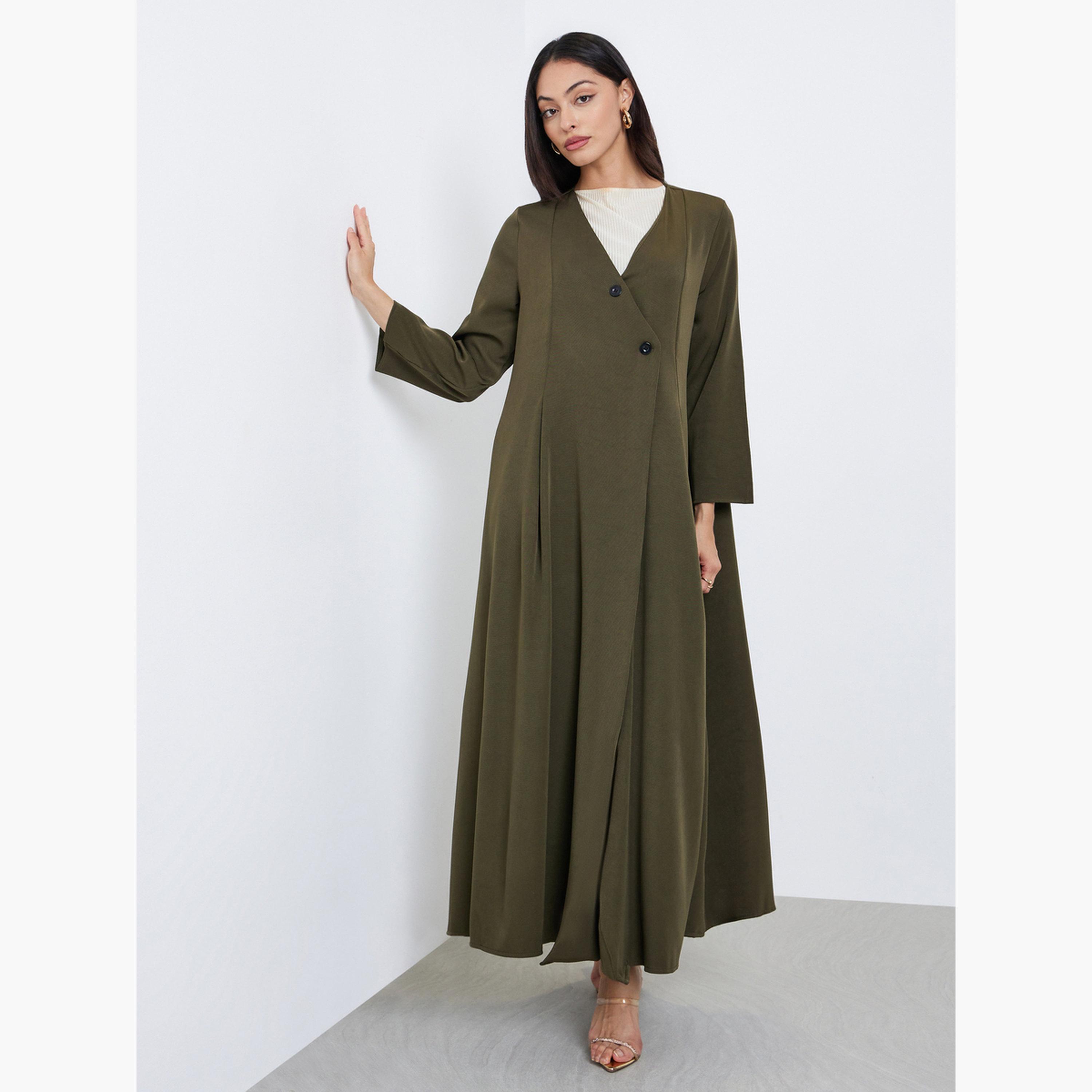 ستايلي - عباية شتوية بأزرار أمامية وغطاء زيتوني-women-arabicclothing-abayas-image-2
