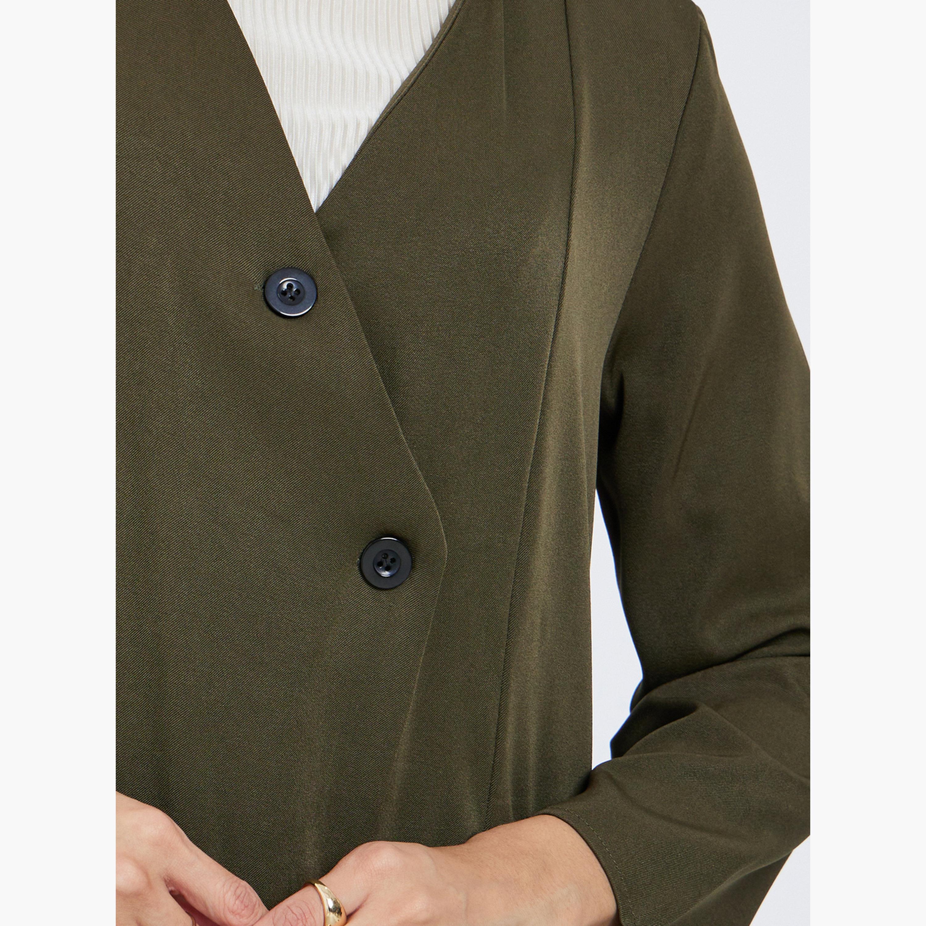 Styli Olive Wrap Button Front Winter Abaya-women-arabicclothing-abayas-image-4