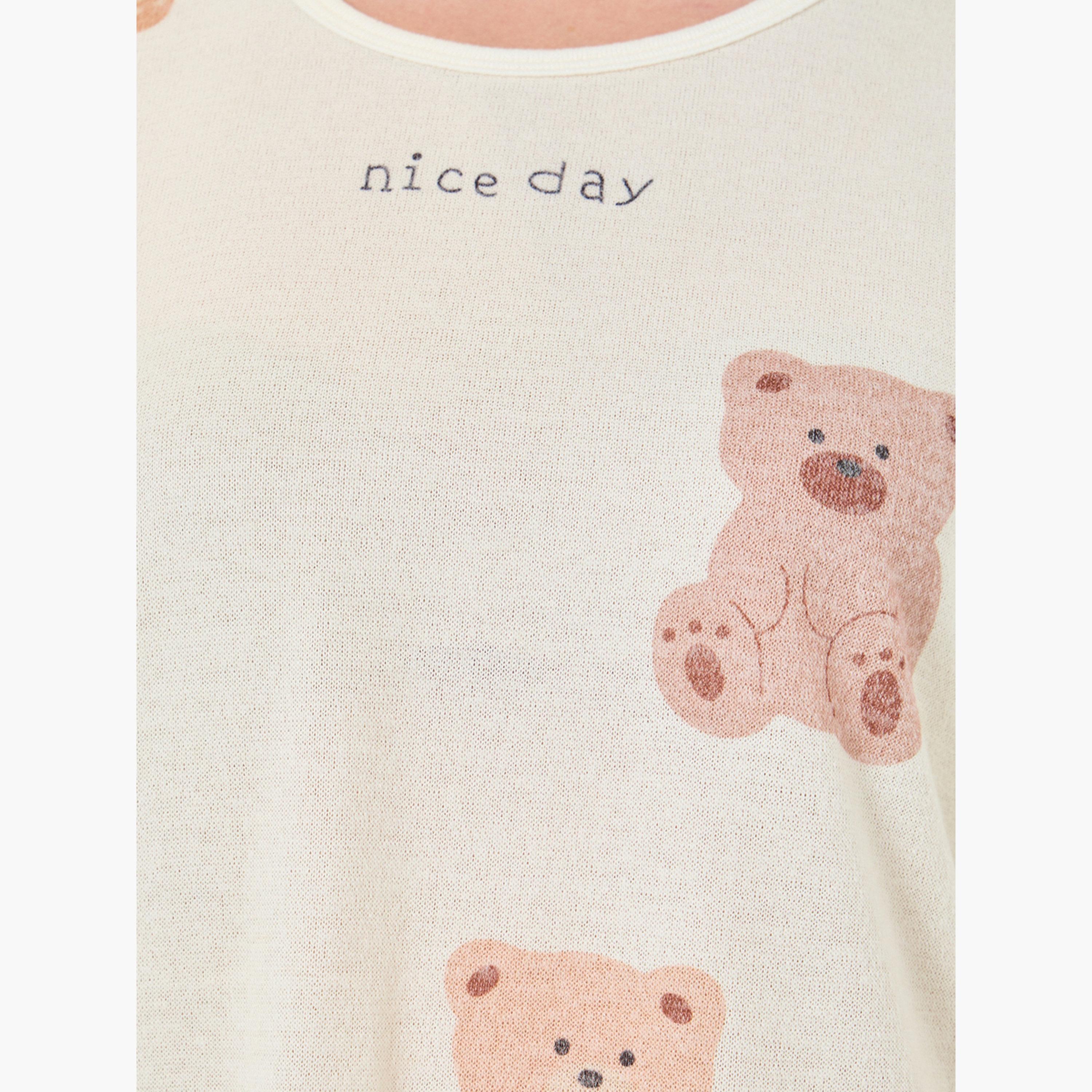 Take Two Cozy Beige Bear Print T-Shirt and Pyjama Set-women-clothing-nightwear-pyjamas-longsets-image-6