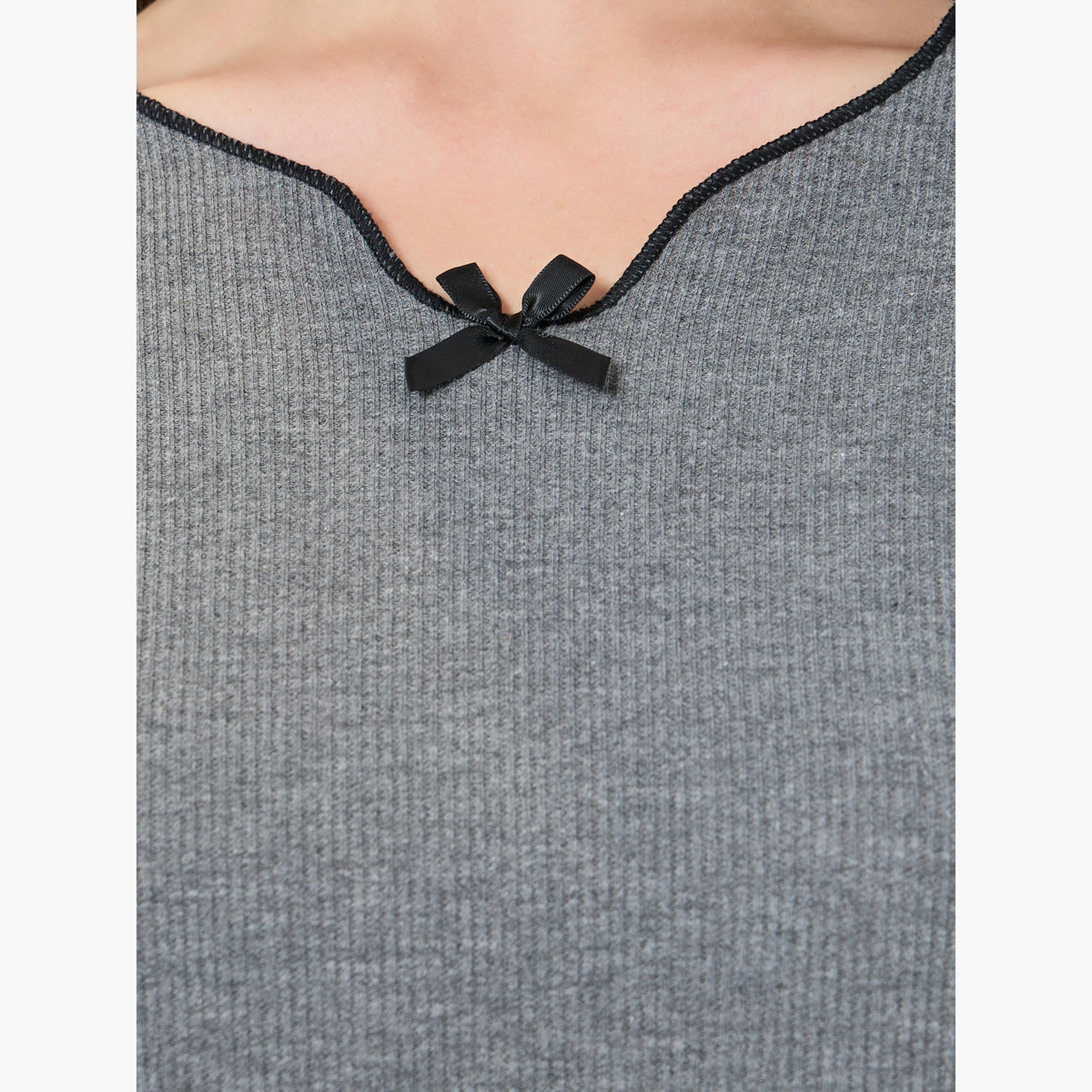 Take Two Bow Detail V Neck Knit T-Shirt and Pyjama Set-women-clothing-nightwear-pyjamas-longsets-image-5
