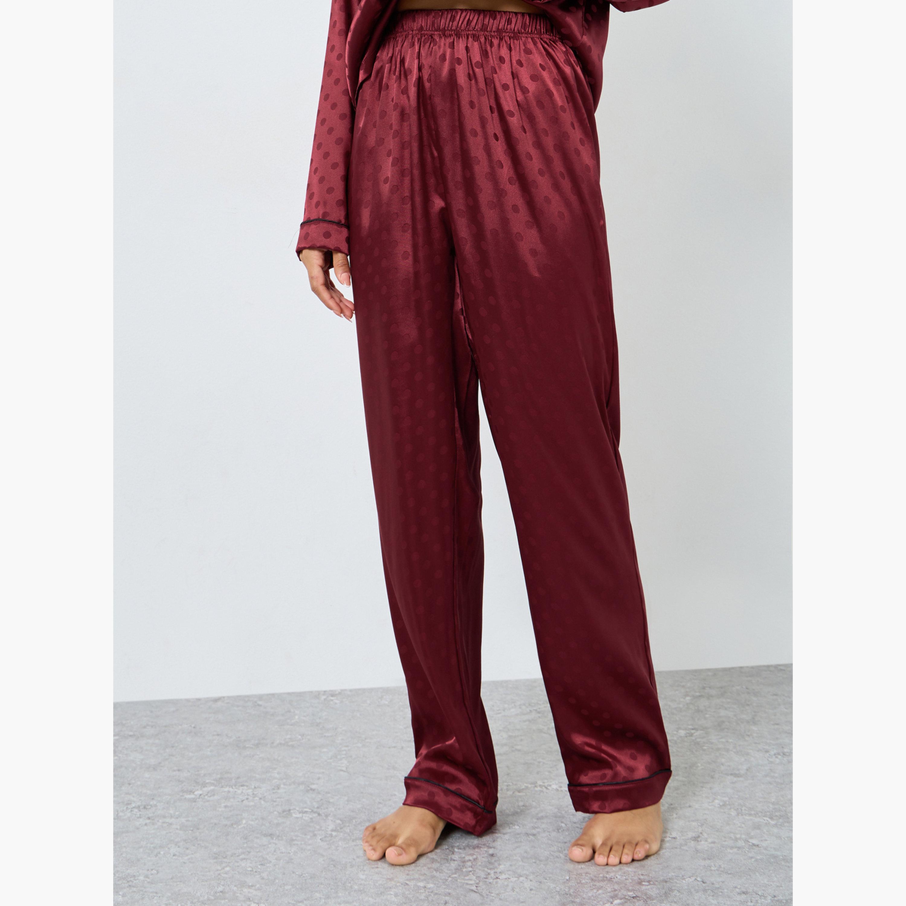 ستايلي - بيجاما بقميص منقط من الساتان مع بنطال جينز بقصة مستقيمة للنساء-women-clothing-nightwear-pyjamas-longsets-image-4