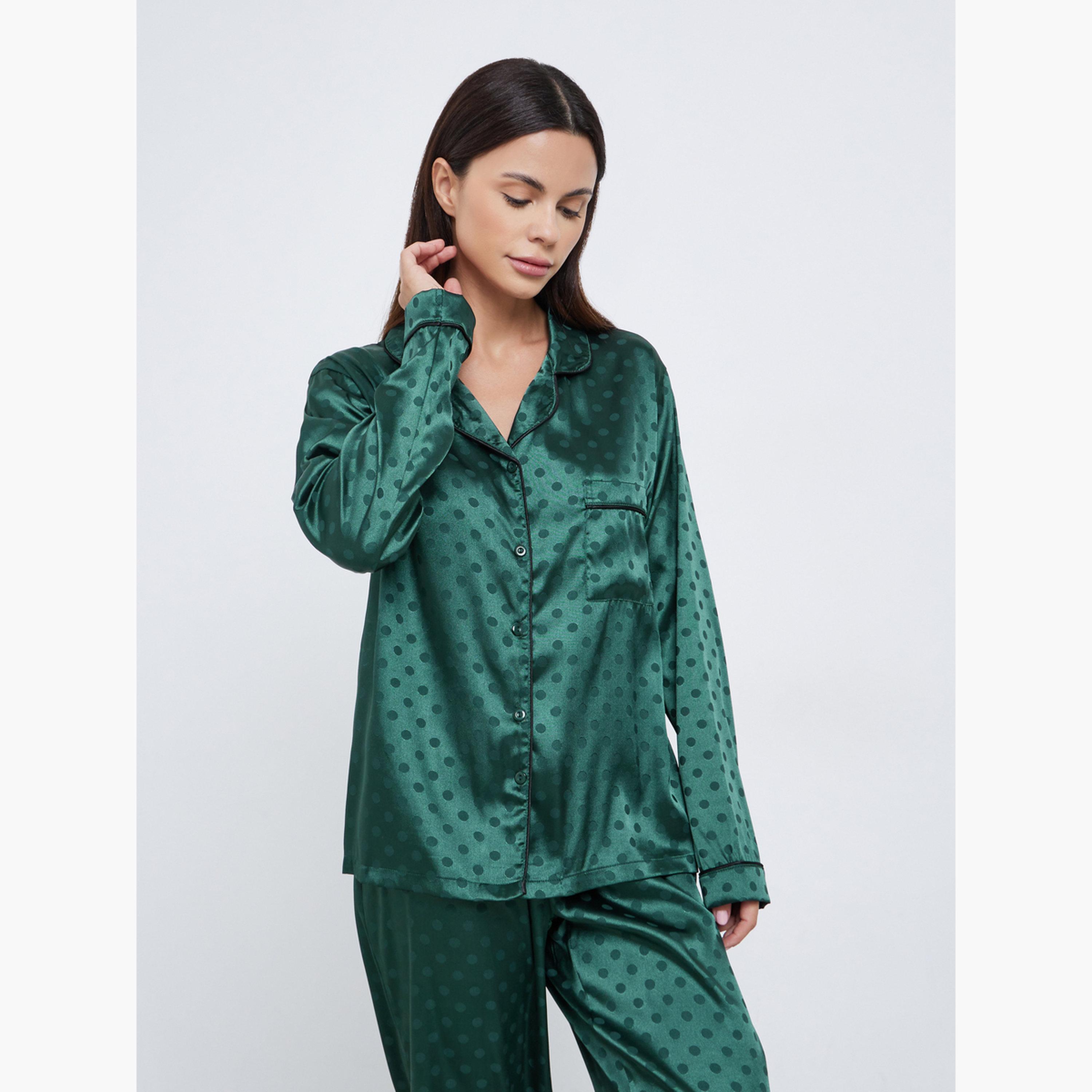 ستايلي - بيجاما قميص منقط من الساتان مع بنطال جينز بقصة مستقيمة-women-clothing-nightwear-pyjamas-longsets-image-2