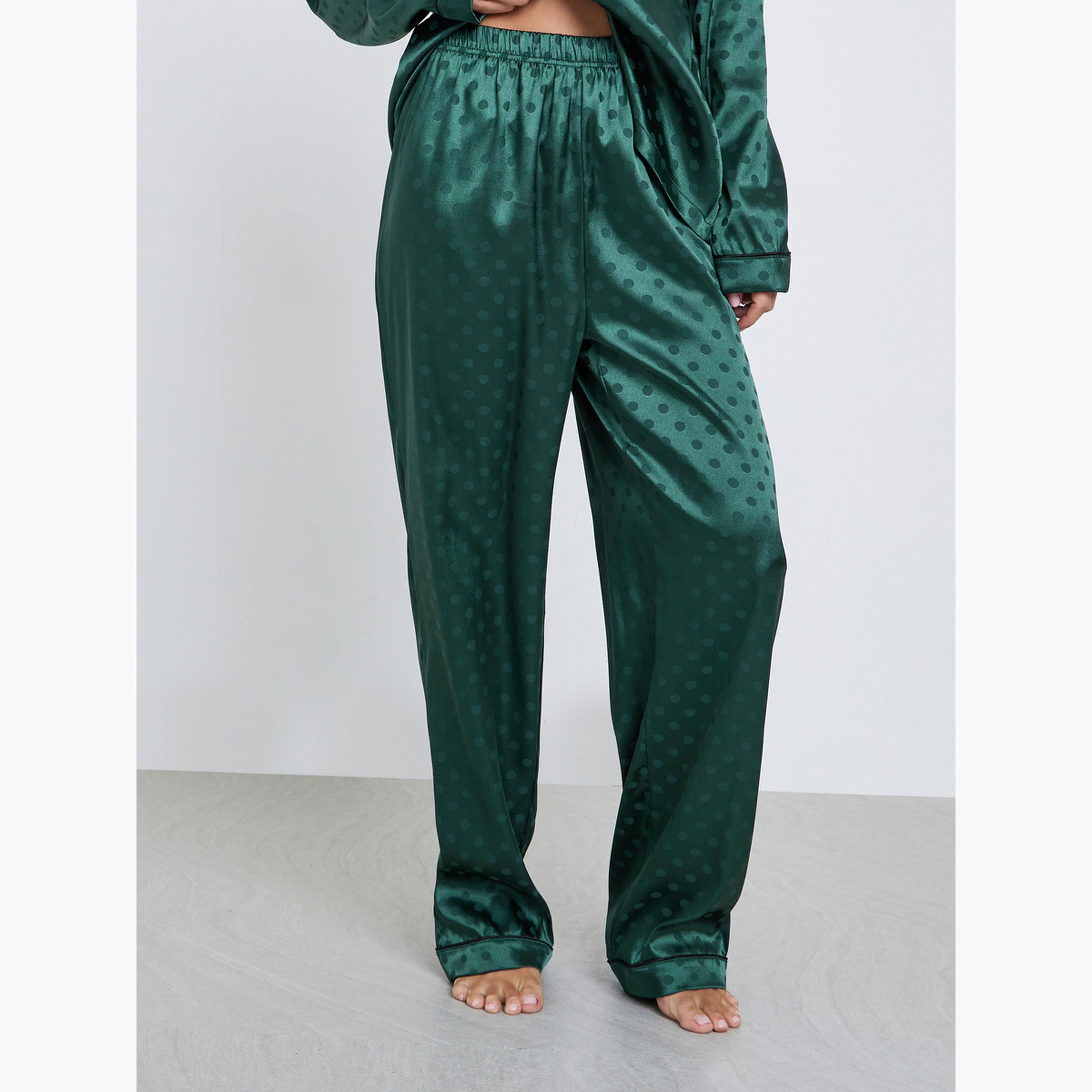 ستايلي - بيجاما قميص منقط من الساتان مع بنطال جينز بقصة مستقيمة-women-clothing-nightwear-pyjamas-longsets-image-3