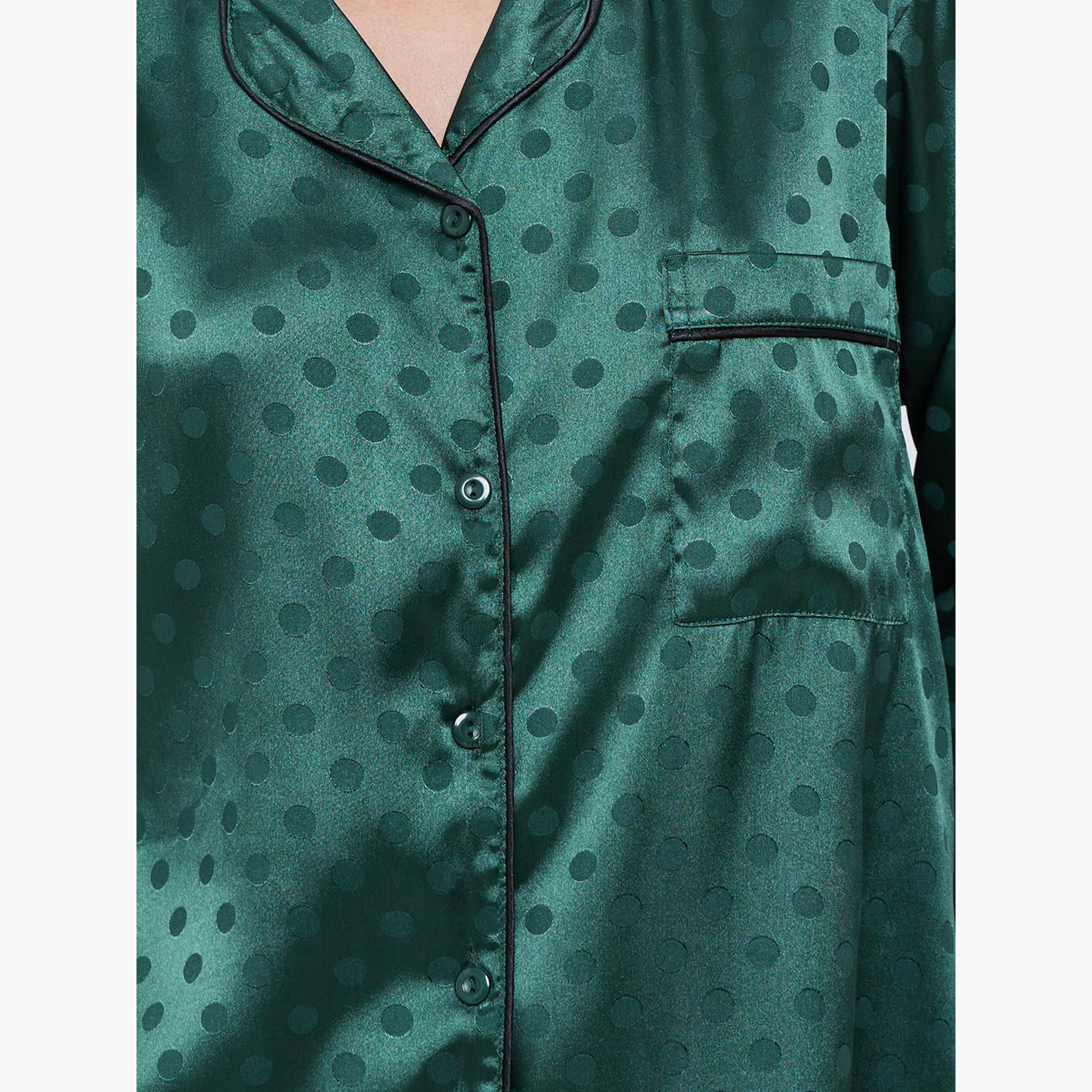 Styli Satin Polka Dot Jacquard Shirt and Straight Leg Pyjama Set-women-clothing-nightwear-pyjamas-longsets-image-5