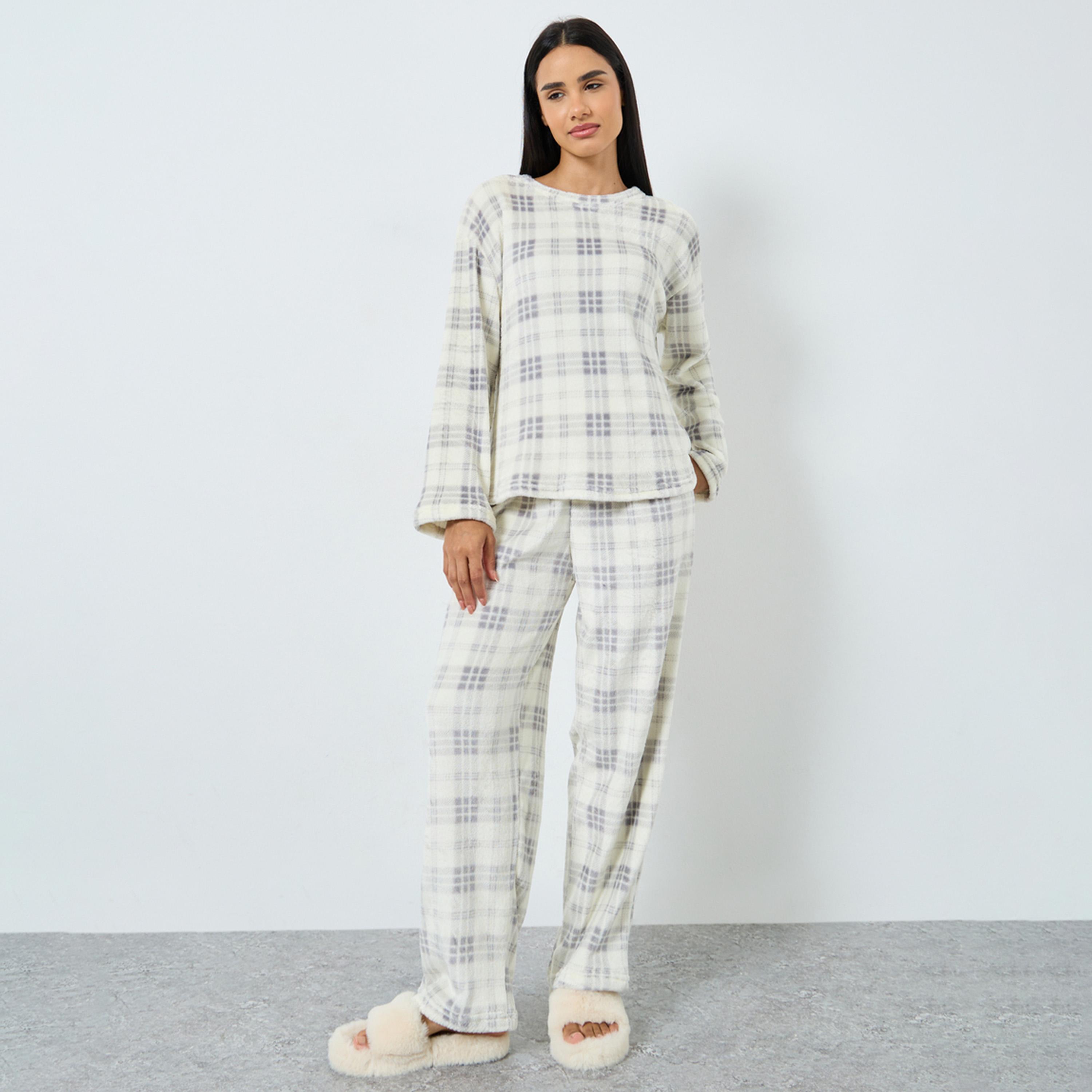 ستايلي - بيجاما قميص صوف فليس المنقوش-women-clothing-nightwear-pyjamas-longsets-image-1