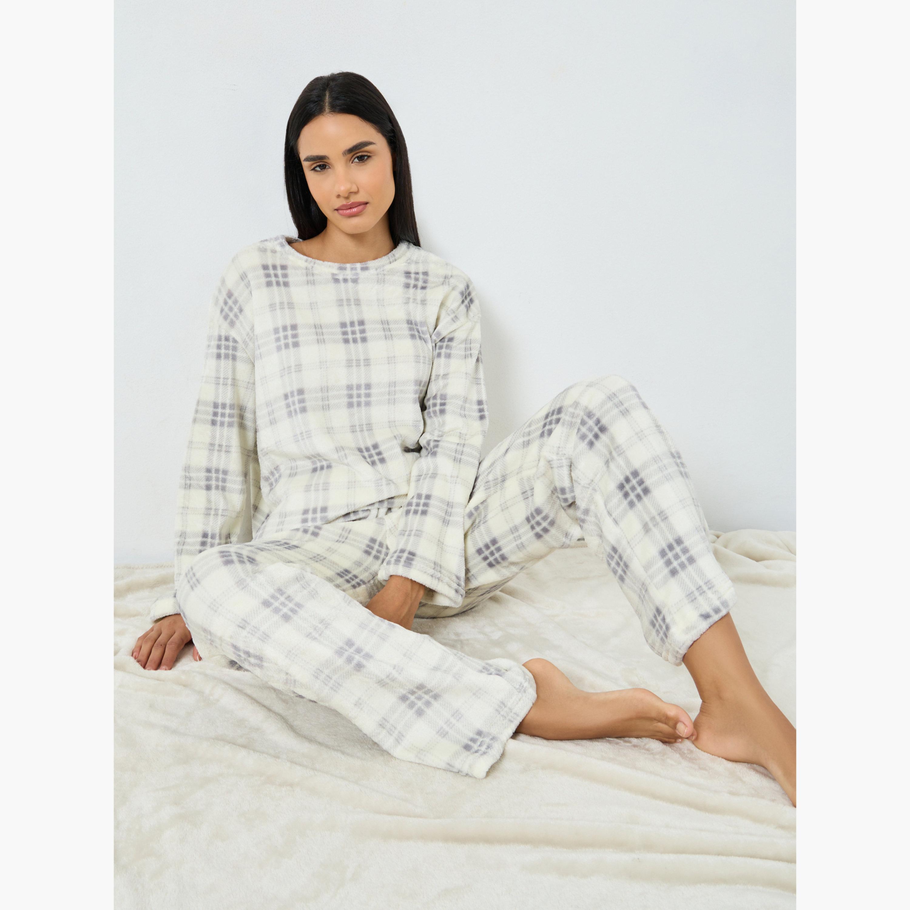 ستايلي - بيجاما قميص صوف فليس المنقوش-women-clothing-nightwear-pyjamas-longsets-image-2