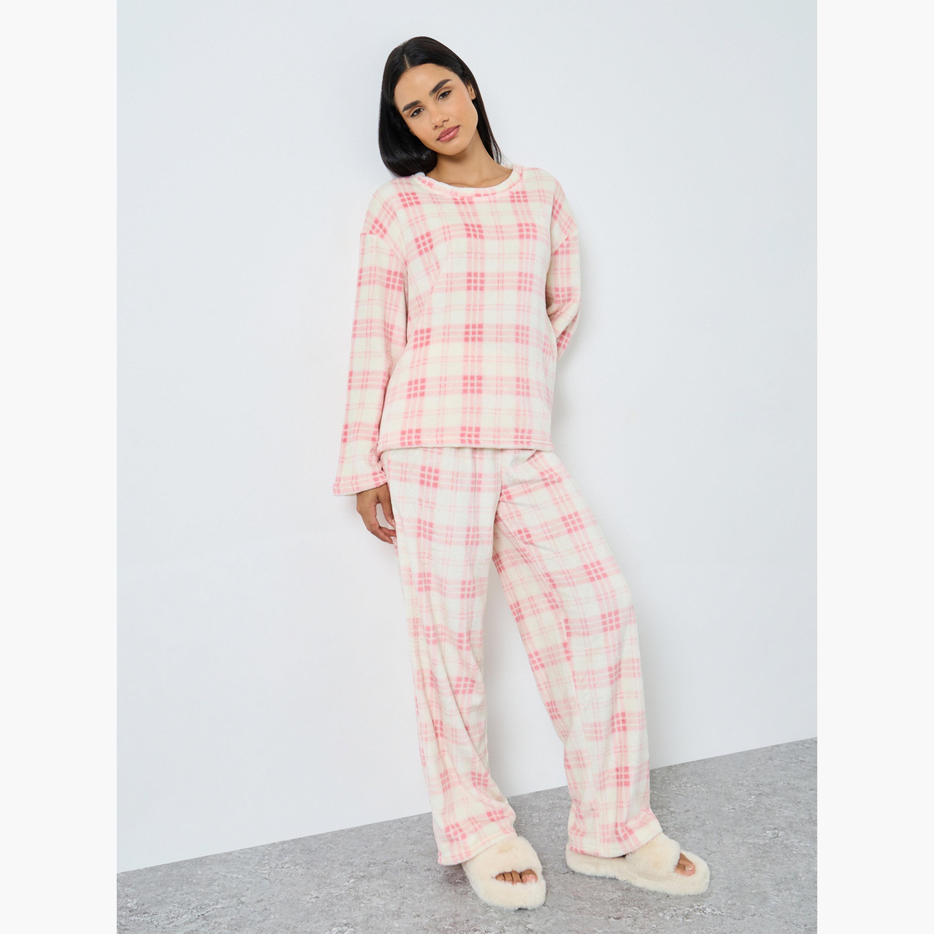 ستايلي - بيجاما مستقيمة وقميص من الصوف المنقوش للنساء-women-clothing-nightwear-pyjamas-longsets-image-1