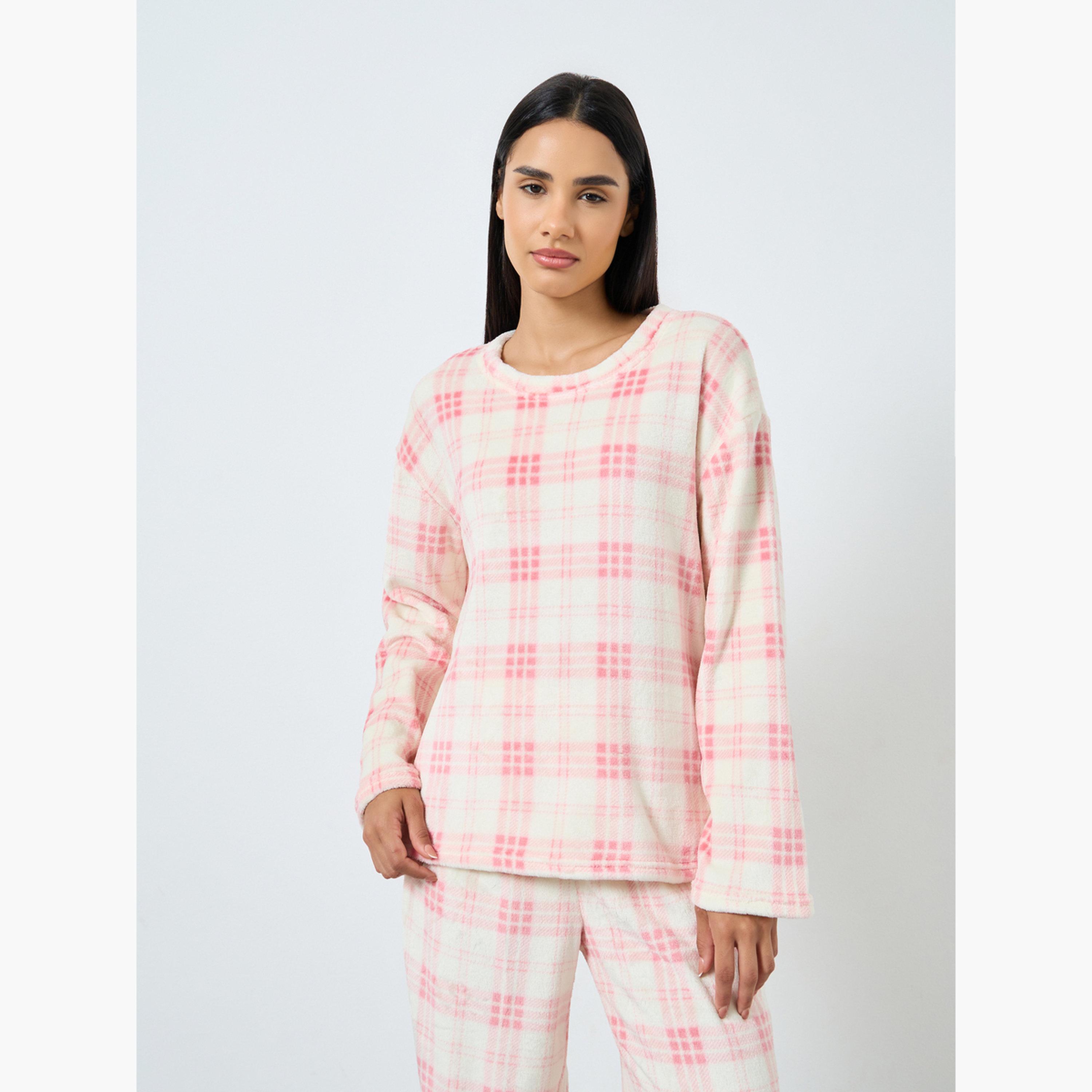 ستايلي - بيجاما مستقيمة وقميص من الصوف المنقوش للنساء-women-clothing-nightwear-pyjamas-longsets-image-2