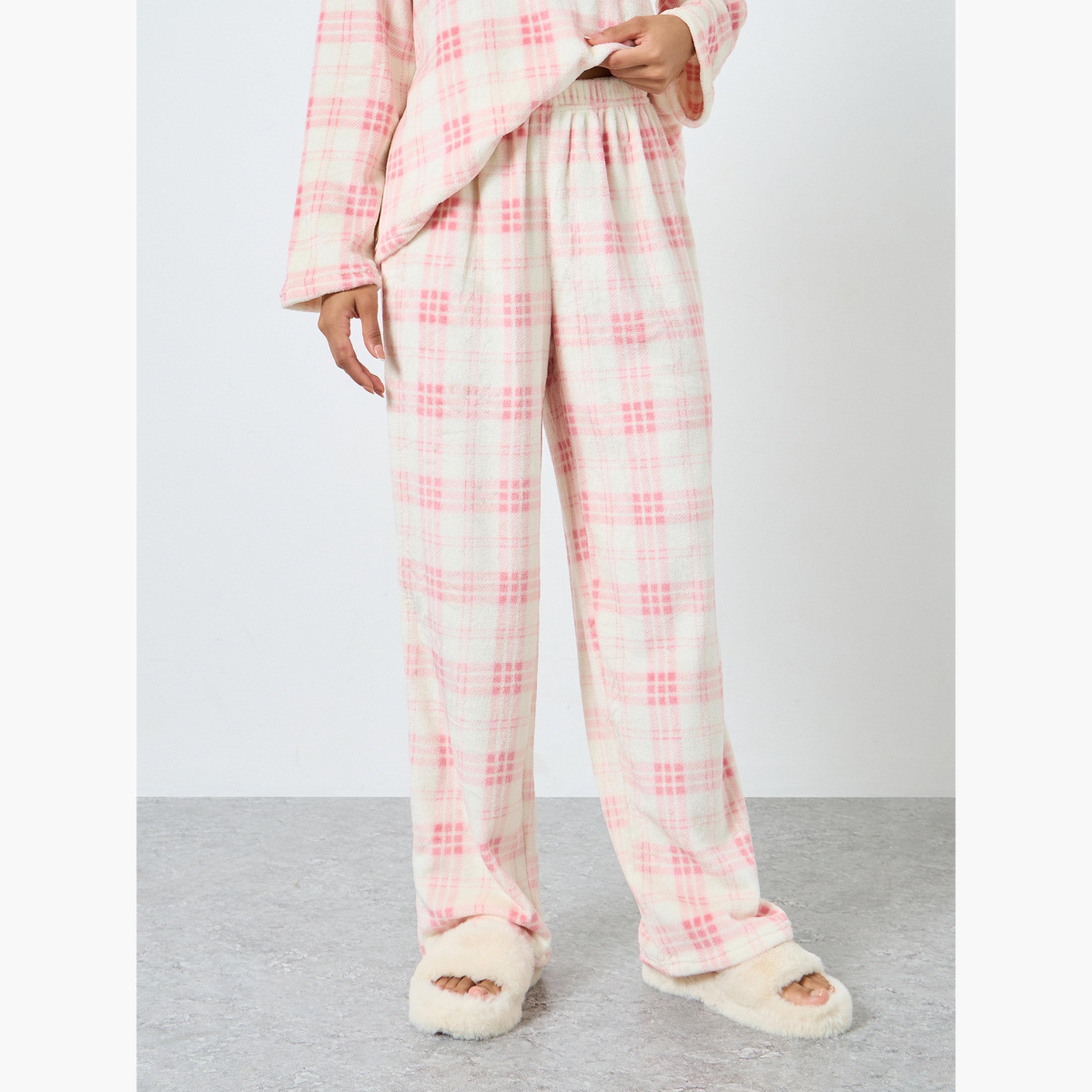 ستايلي - بيجاما مستقيمة وقميص من الصوف المنقوش للنساء-women-clothing-nightwear-pyjamas-longsets-image-4