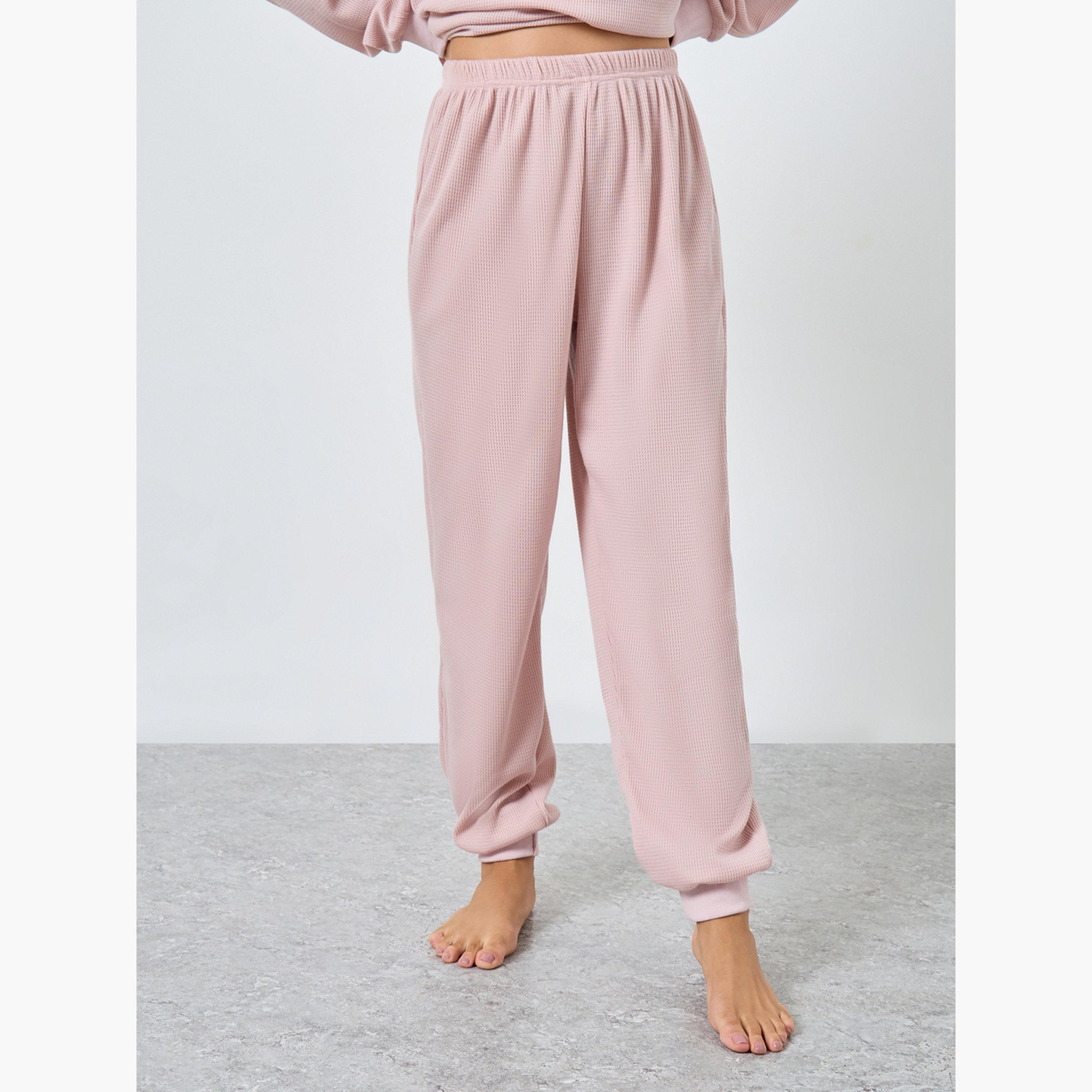 ستايلي - بيجاما قميص محبوك نقشة الوافل للنساء-women-clothing-nightwear-pyjamas-longsets-image-5