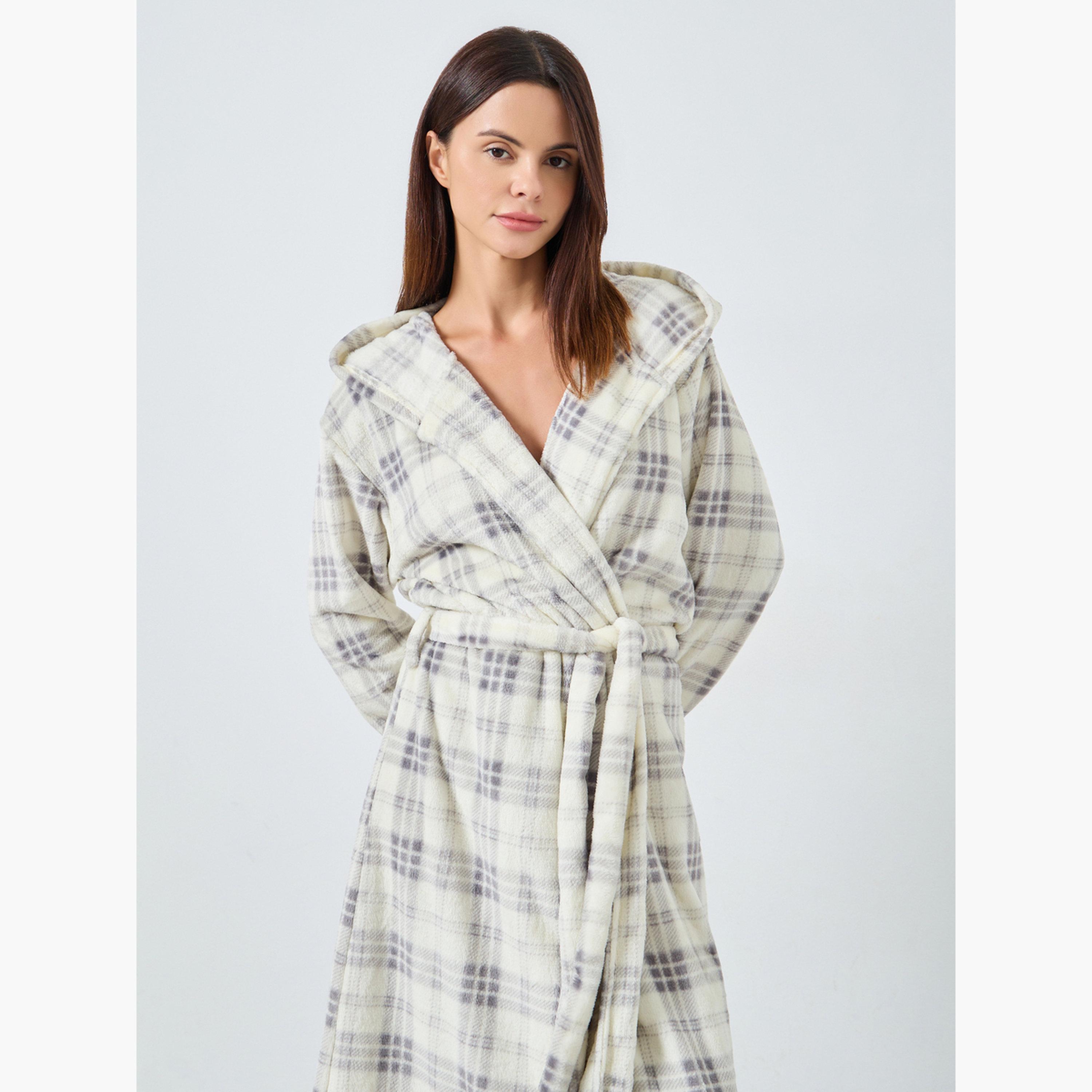 ستايلي - روب من الصوف المنقوش بغطاء للرأس للنساء-women-clothing-nightwear-robes-image-2