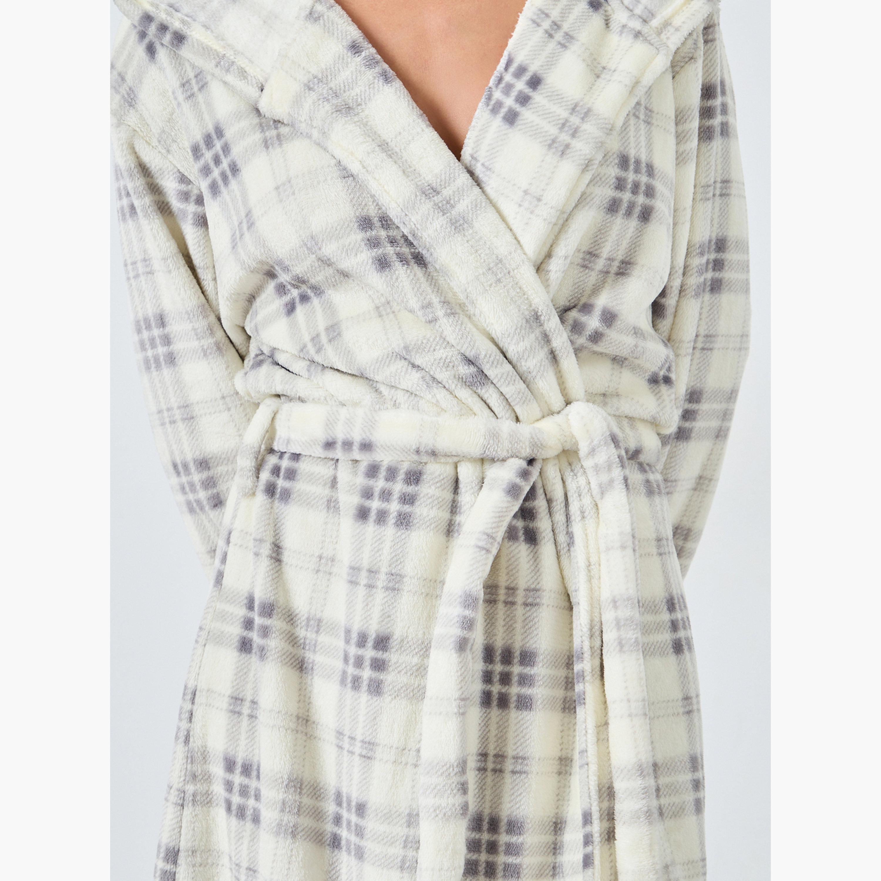 ستايلي - روب من الصوف المنقوش بغطاء للرأس للنساء-women-clothing-nightwear-robes-image-3