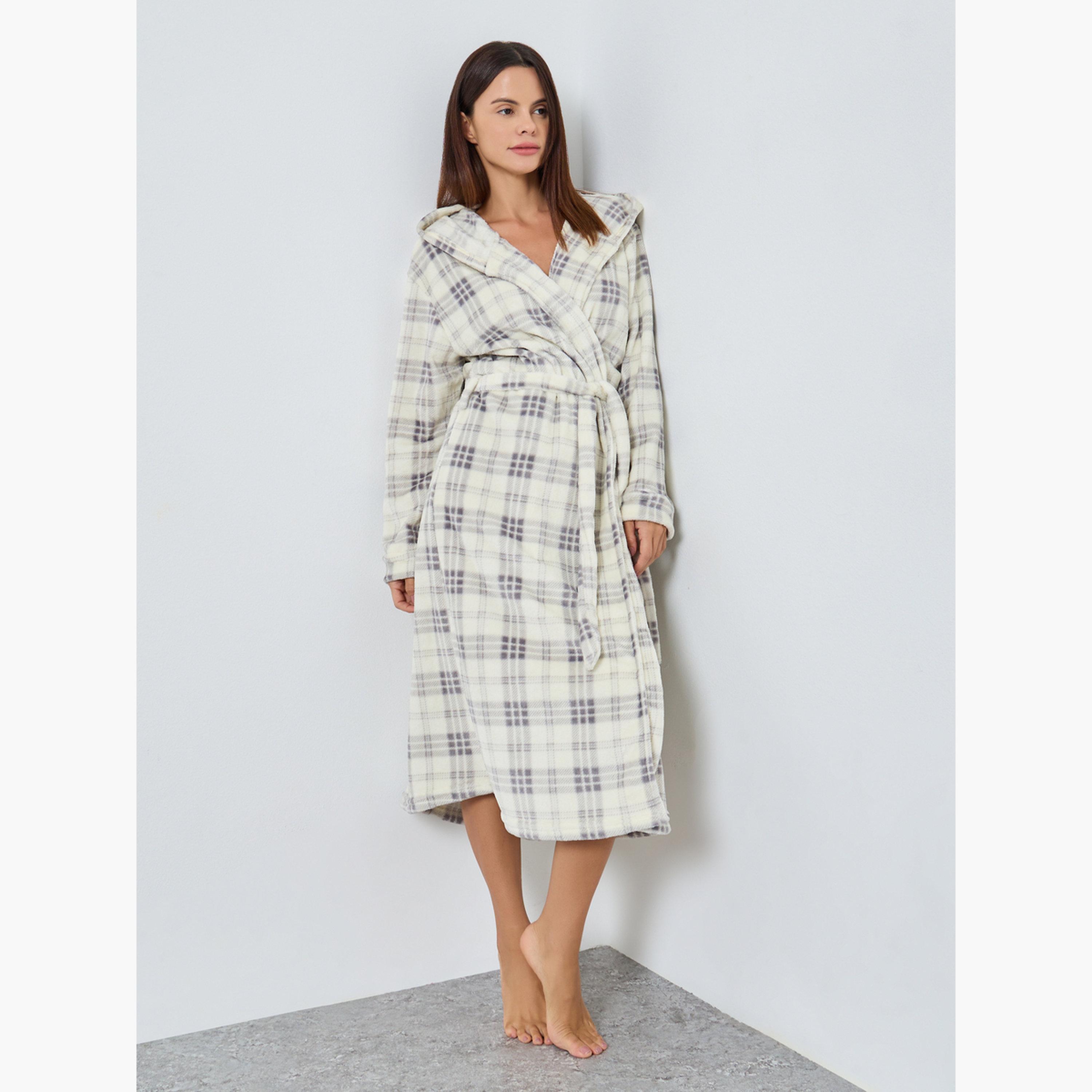 ستايلي - روب من الصوف المنقوش بغطاء للرأس للنساء-women-clothing-nightwear-robes-image-5