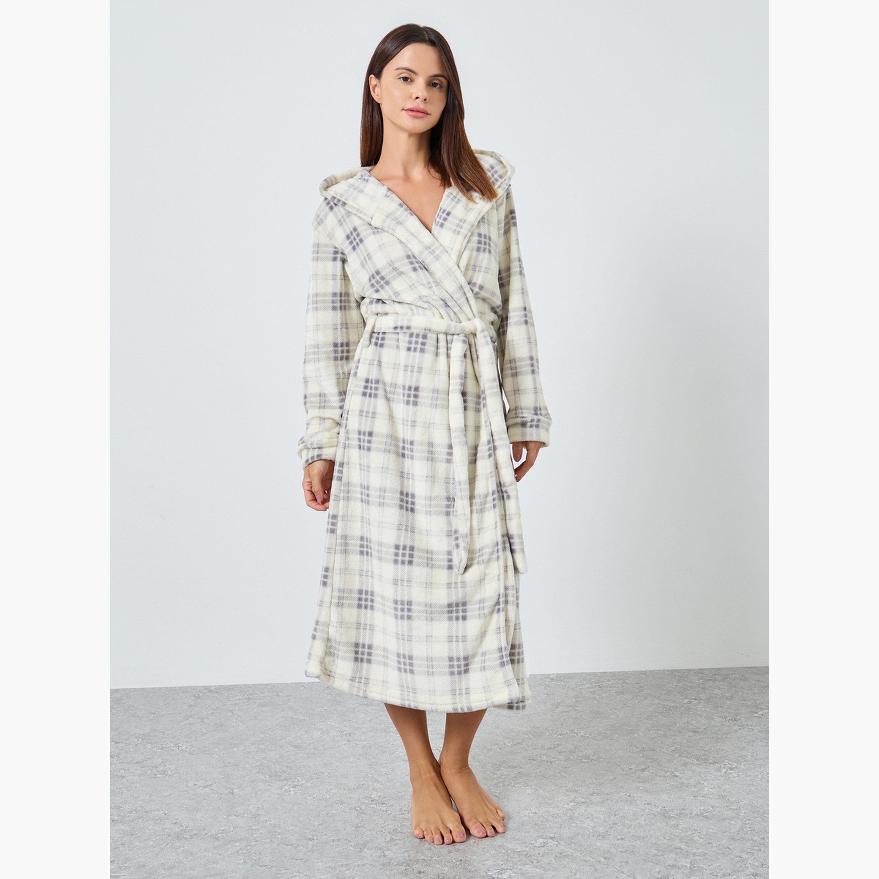 ستايلي - روب من الصوف المنقوش بغطاء للرأس للنساء-women-clothing-nightwear-robes-image-6