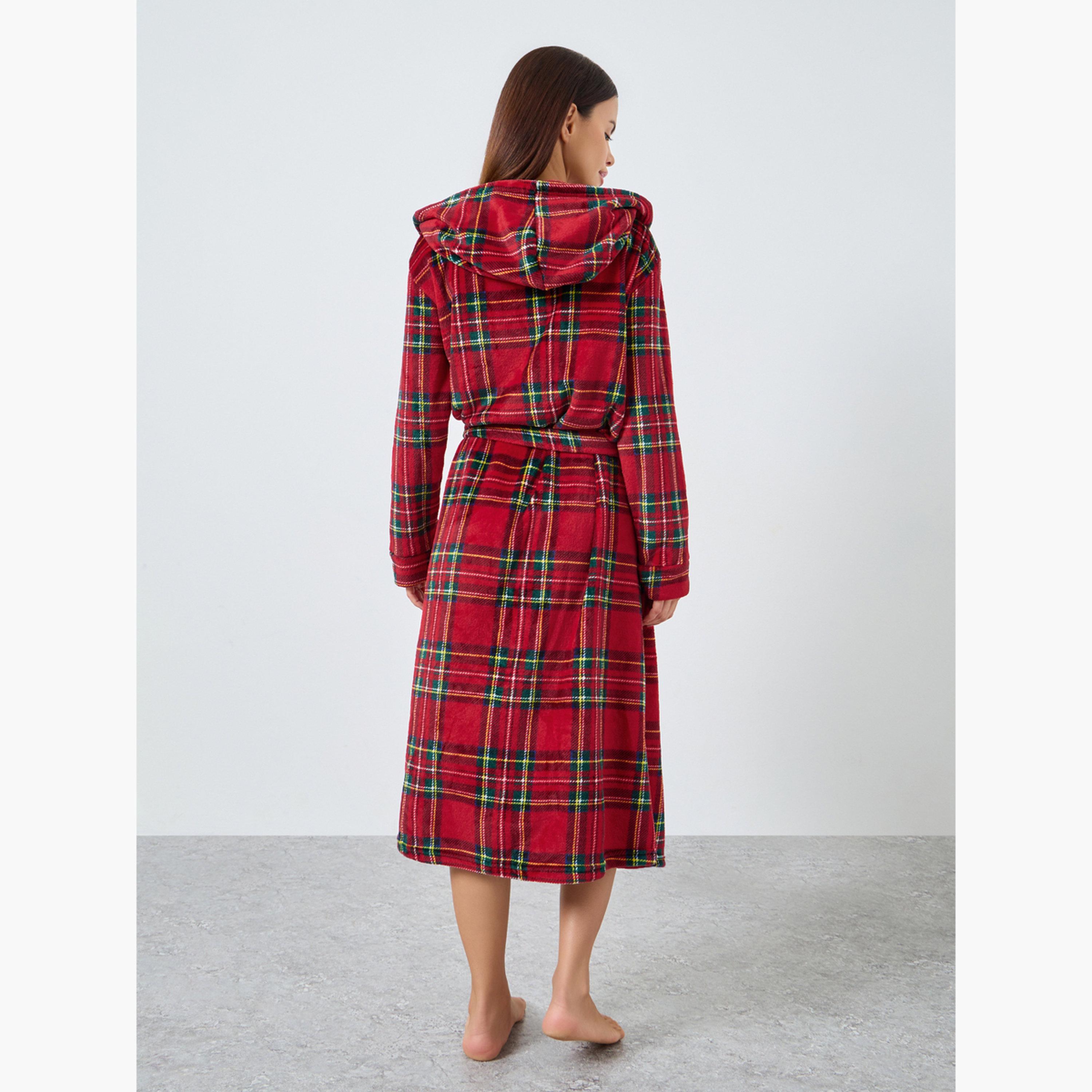 ستايلي - روب من الصوف المنقوش بغطاء للرأس للنساء-women-clothing-nightwear-robes-image-4