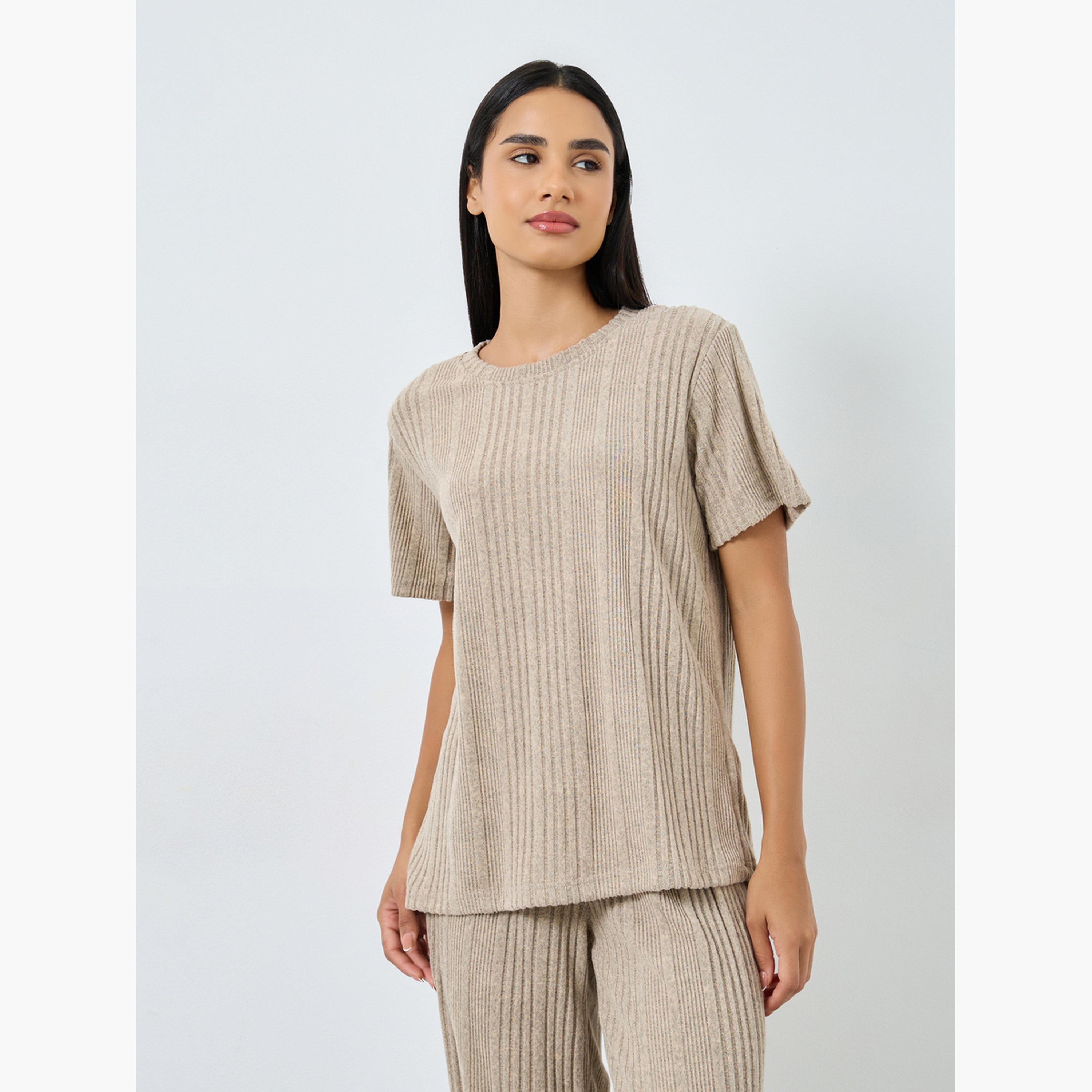 ستايلي - بيجاما قميص مضلع ممشط للنساء-women-clothing-nightwear-pyjamas-longsets-image-2