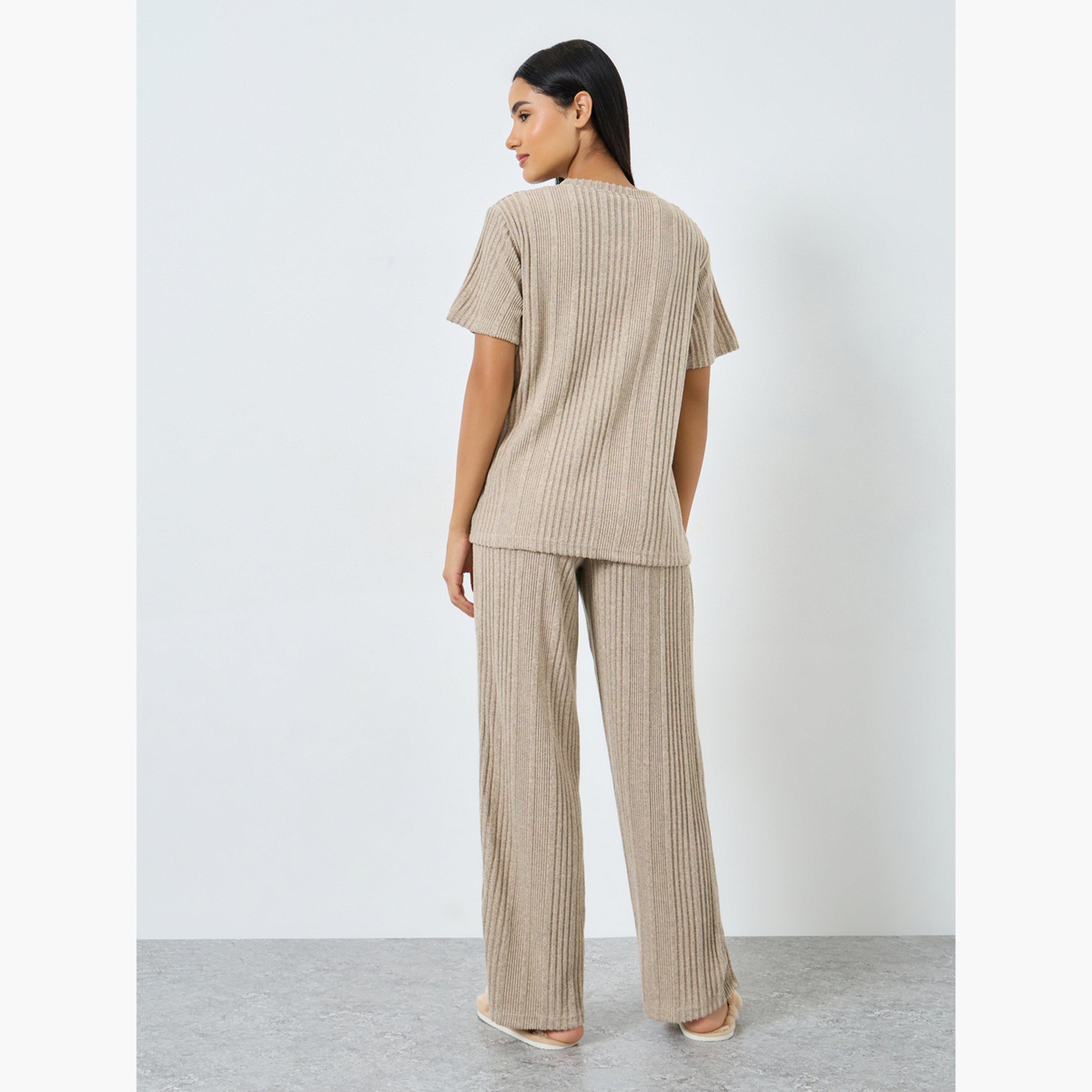 ستايلي - بيجاما قميص مضلع ممشط للنساء-women-clothing-nightwear-pyjamas-longsets-image-3