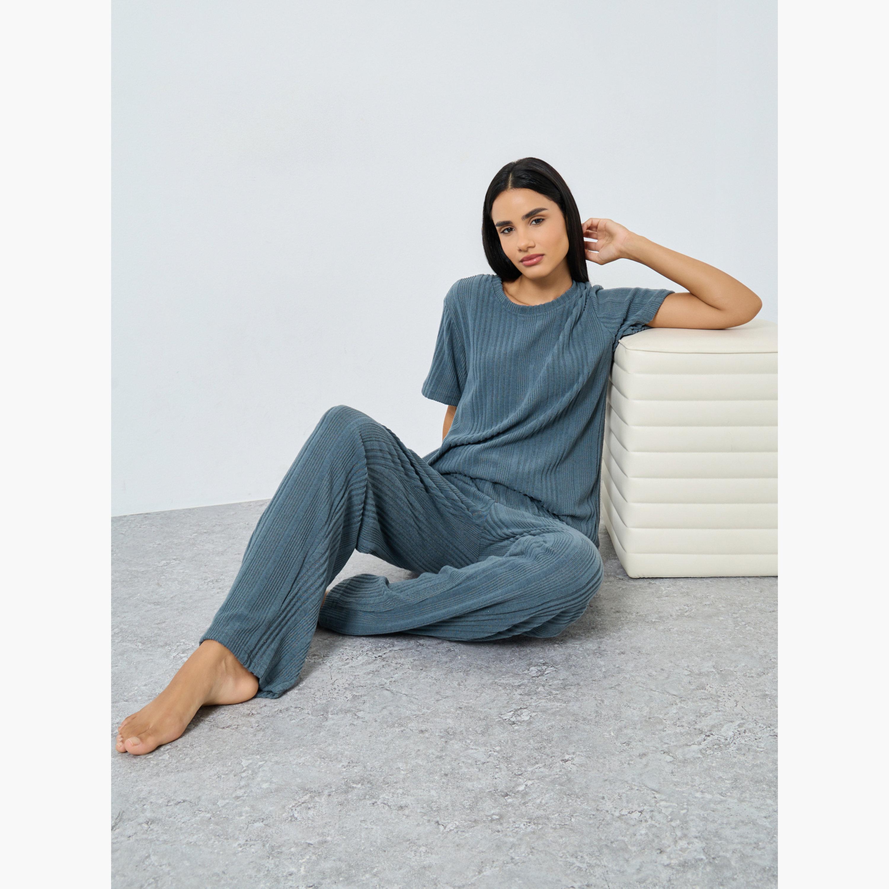 ستايلي - بيجاما قميص مضلع ممشط للنساء-women-clothing-nightwear-pyjamas-longsets-image-2