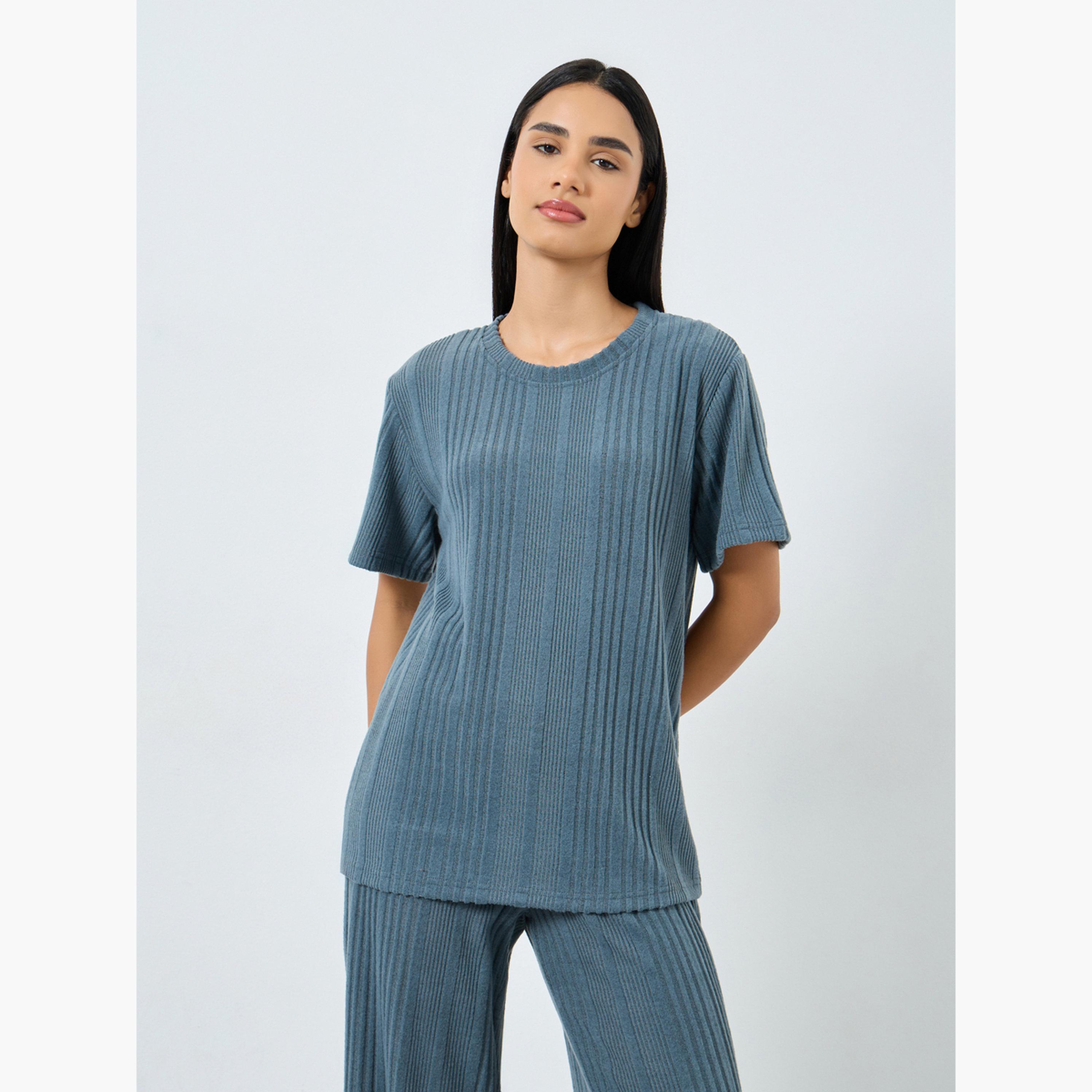 ستايلي - بيجاما قميص مضلع ممشط للنساء-women-clothing-nightwear-pyjamas-longsets-image-3