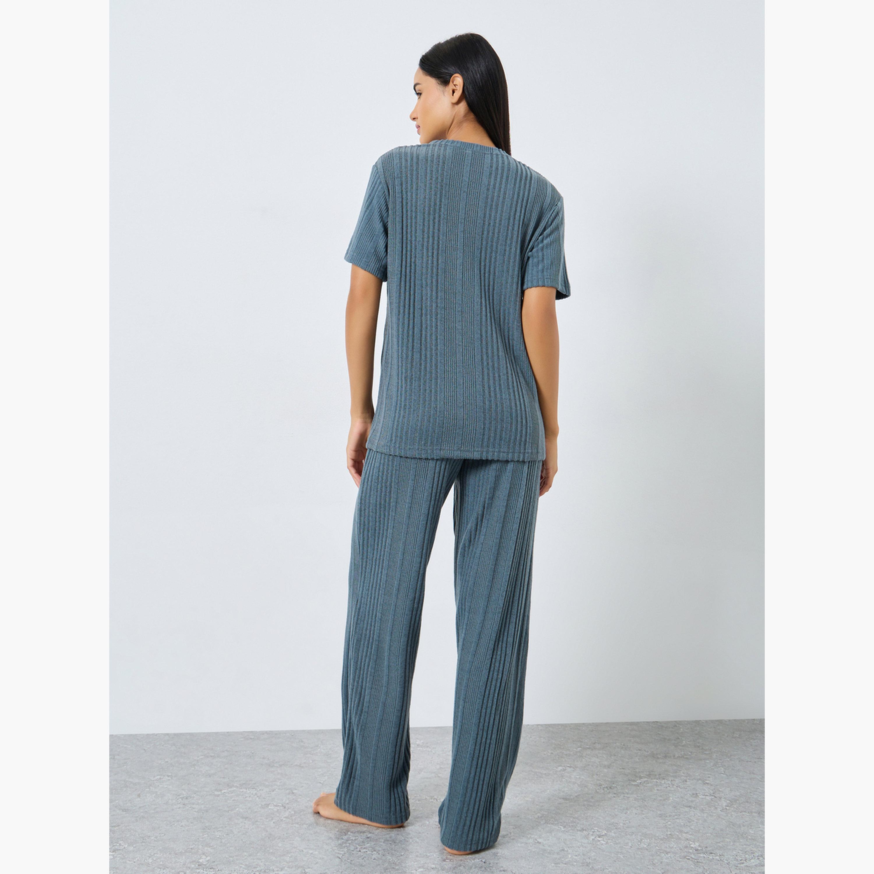 ستايلي - بيجاما قميص مضلع ممشط للنساء-women-clothing-nightwear-pyjamas-longsets-image-4
