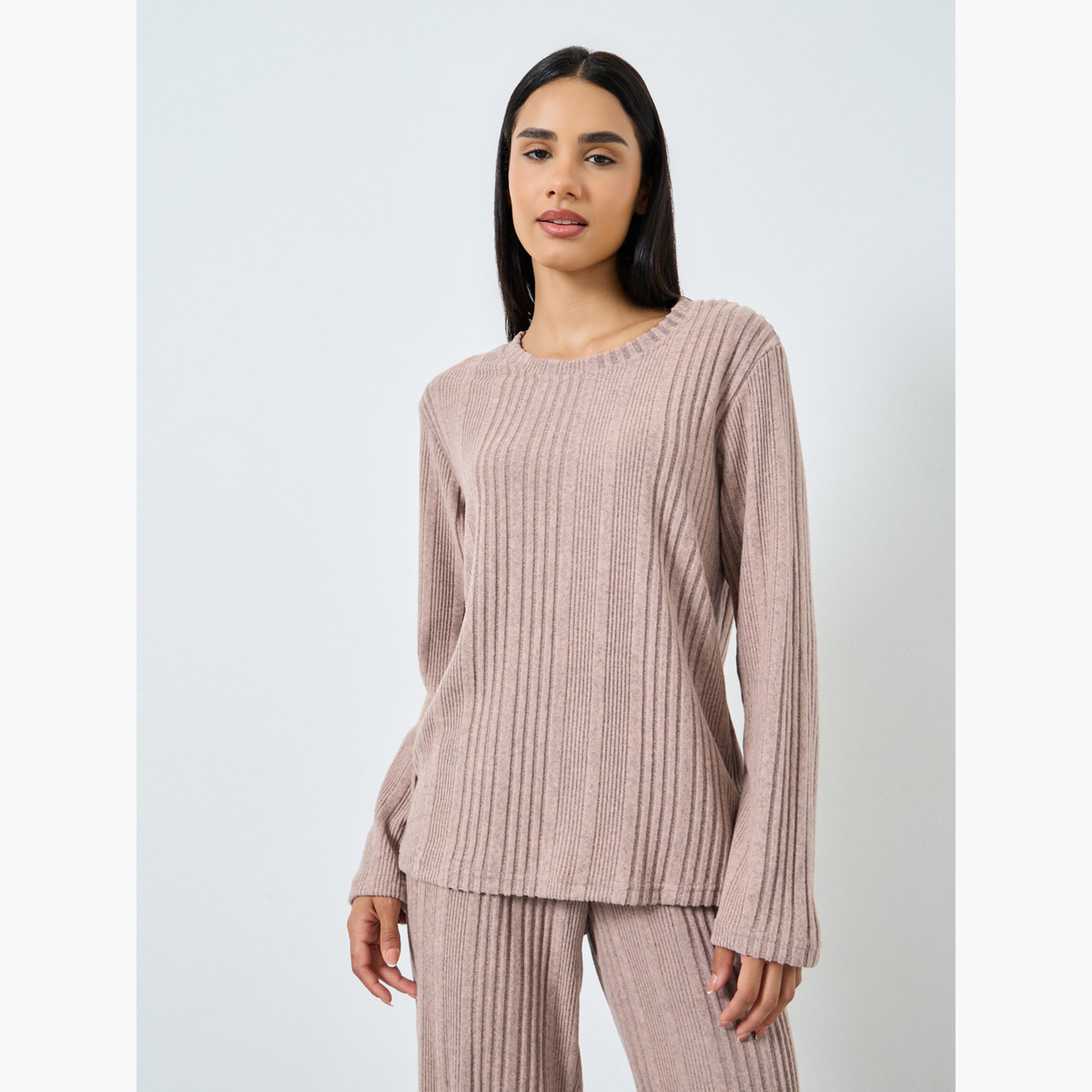 ستايلي - بيجاما قميص مضلع ممشط لون مزيج للنساء-women-clothing-nightwear-pyjamas-longsets-image-3