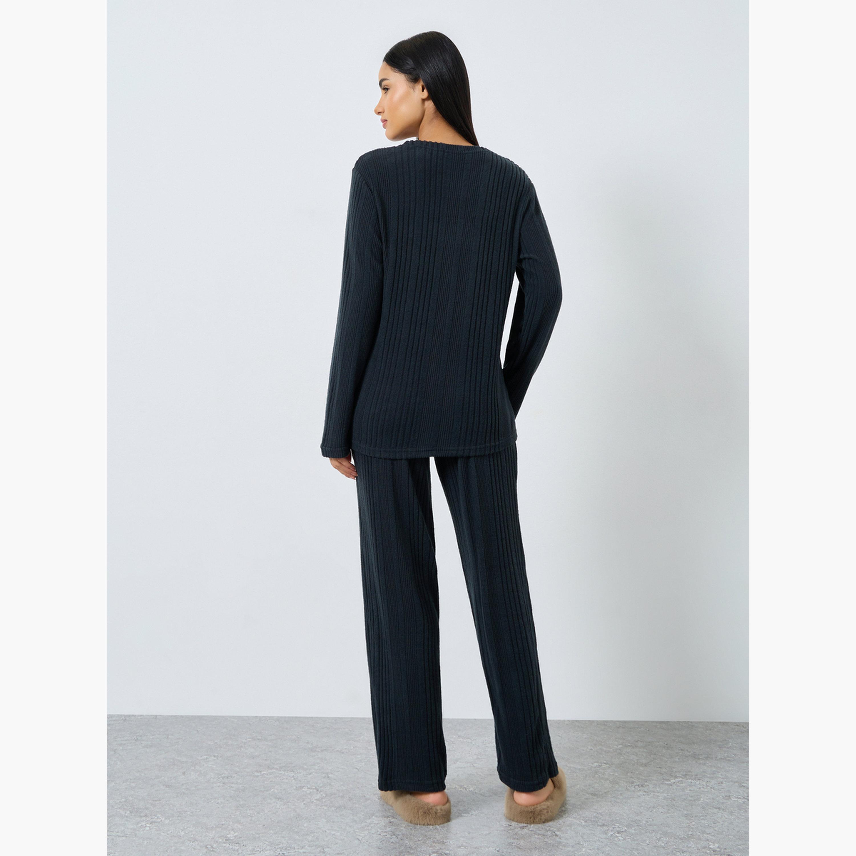 ستايلي - بيجاما قميص مضلع ممشط لون مزيج للنساء-women-clothing-nightwear-pyjamas-longsets-image-4