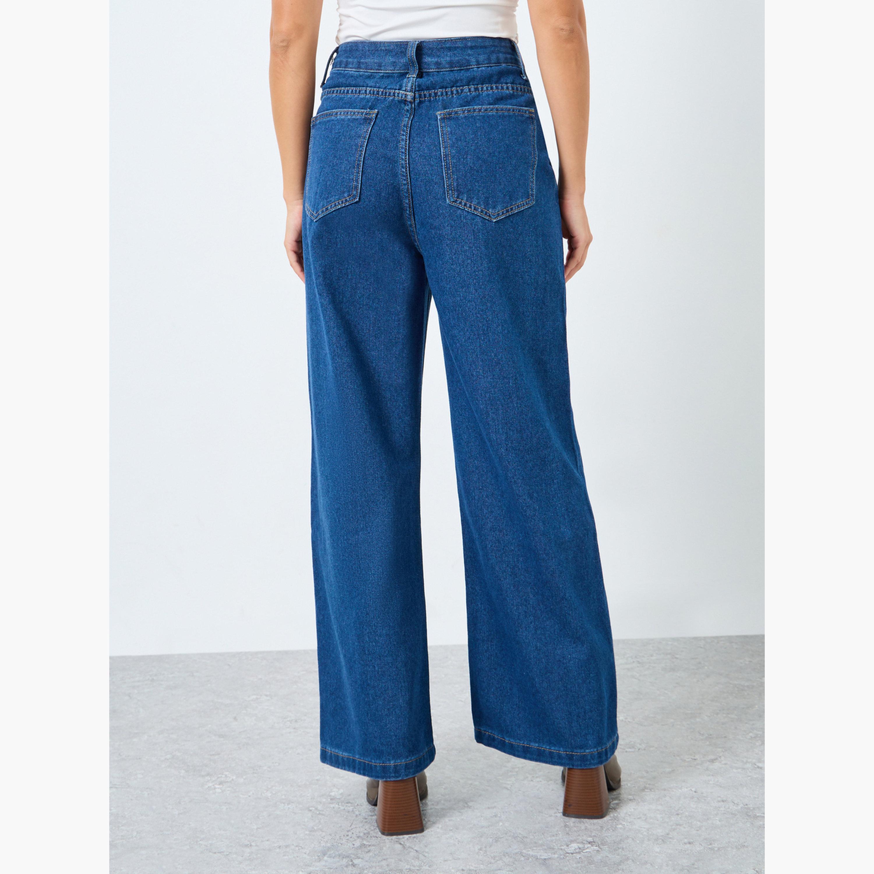 ستايلي - بنطال جينز واسع الساق بخصر مرتفع وتفاصيل درز-women-clothing-bottoms-jeans-image-3