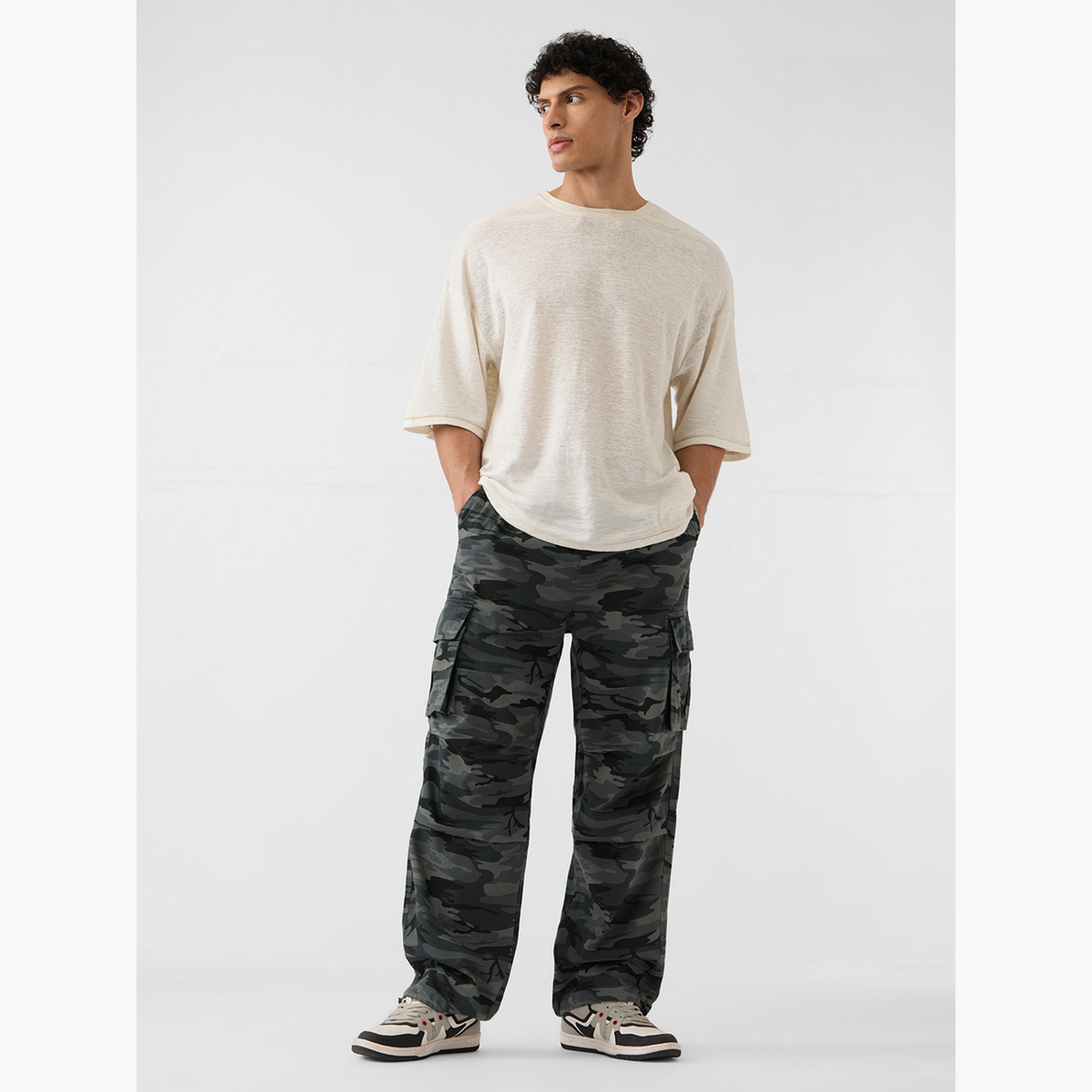 The Souled Store X Styli Men Green Camo Cargo Parachute Pants-men-clothing-bottoms-trousersandchinos-trousers-image-2