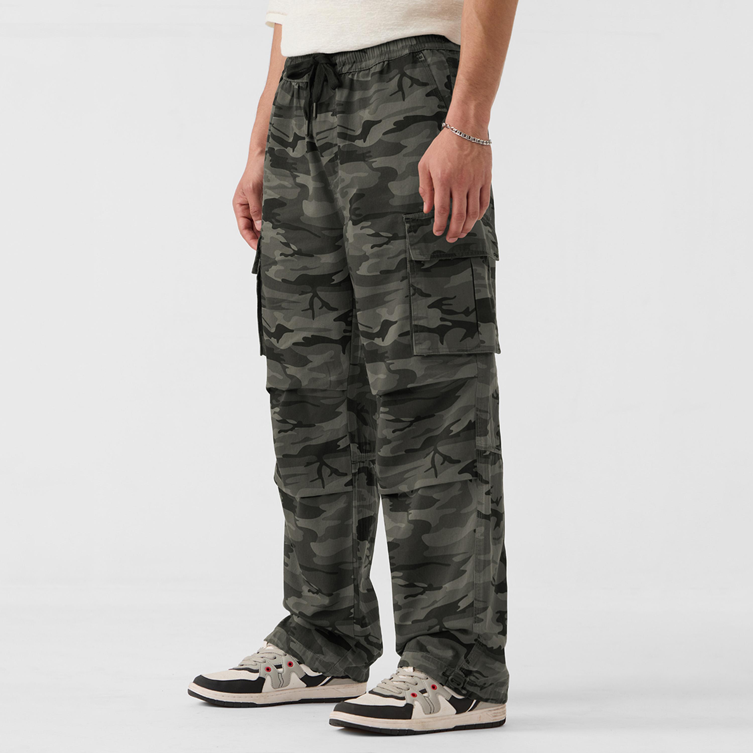 The Souled Store X Styli Men Grey Camo Cargo Parachute Pants-men-clothing-bottoms-joggers-image-1