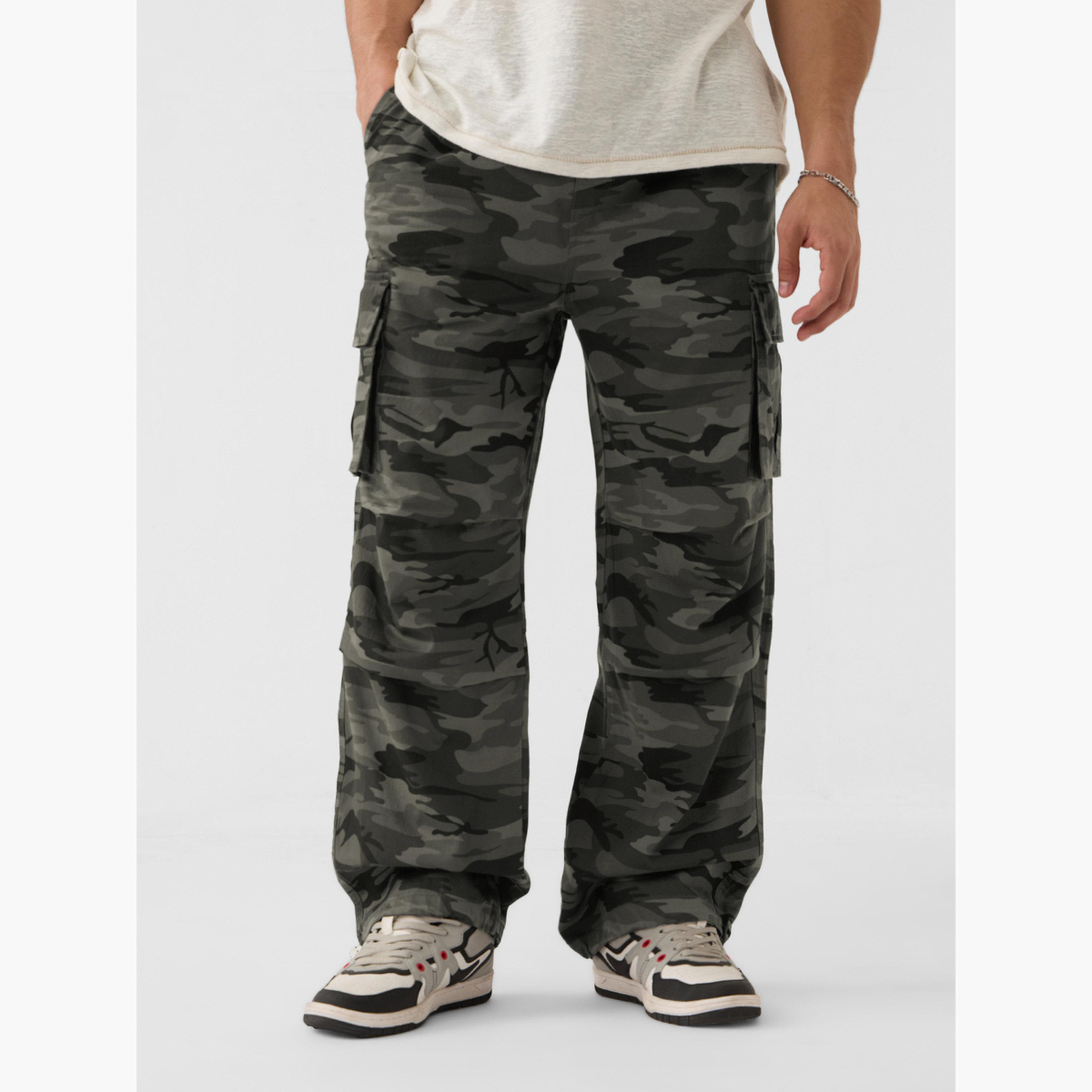 The Souled Store X Styli Men Grey Camo Cargo Parachute Pants-men-clothing-bottoms-joggers-image-3