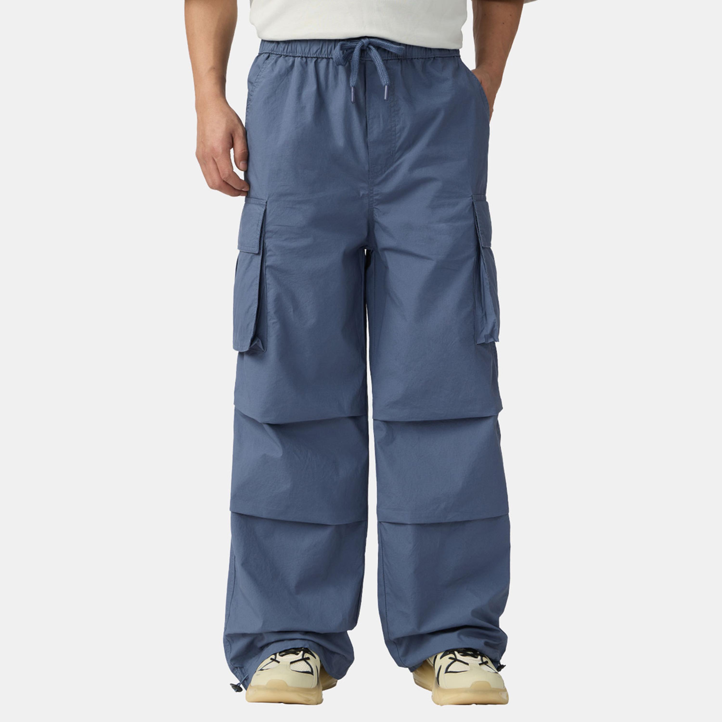 The Souled Store X Styli Men Blue Cargo Pocket Parachute Pants-men-clothing-bottoms-joggers-image-1