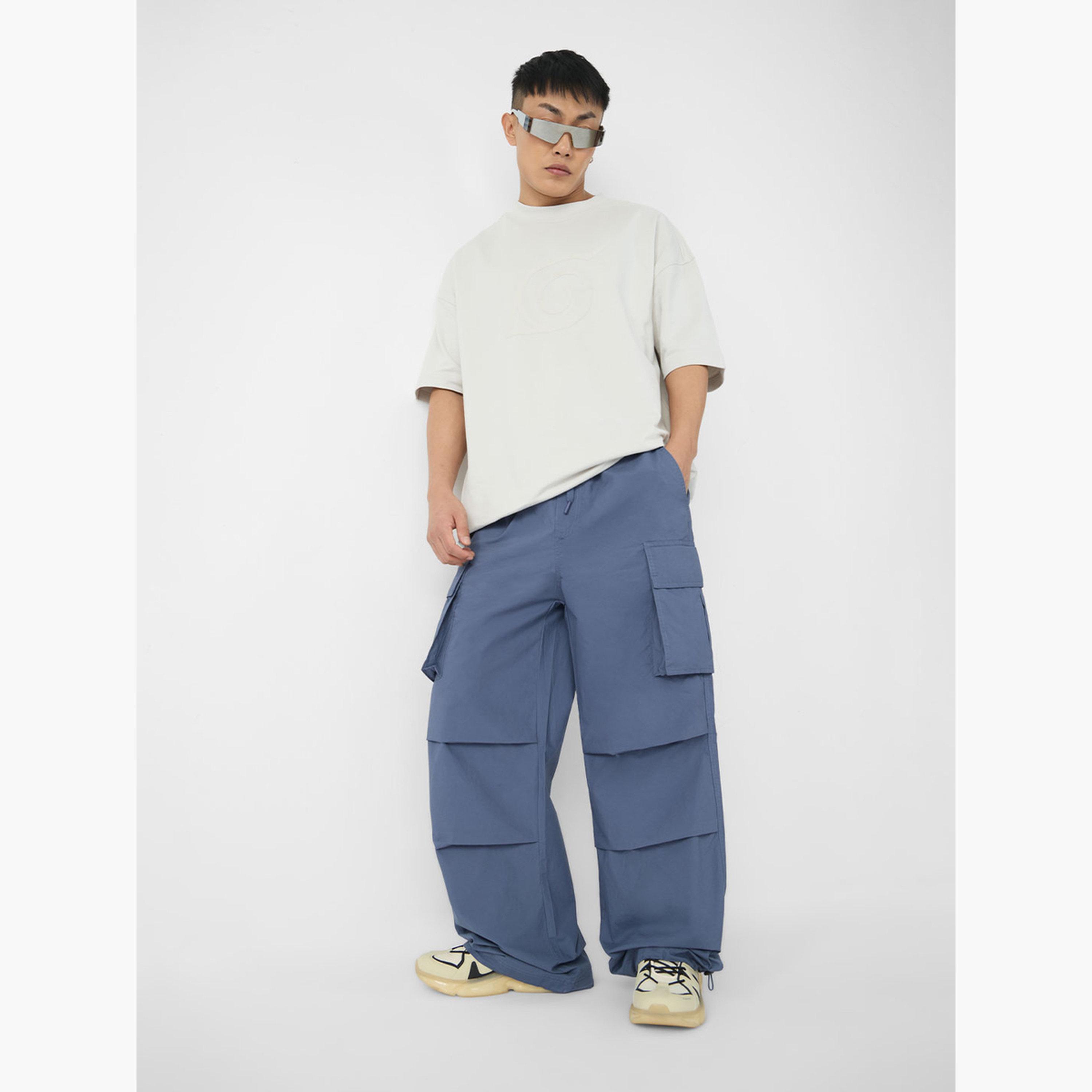 The Souled Store X Styli Men Blue Cargo Pocket Parachute Pants-men-clothing-bottoms-joggers-image-2