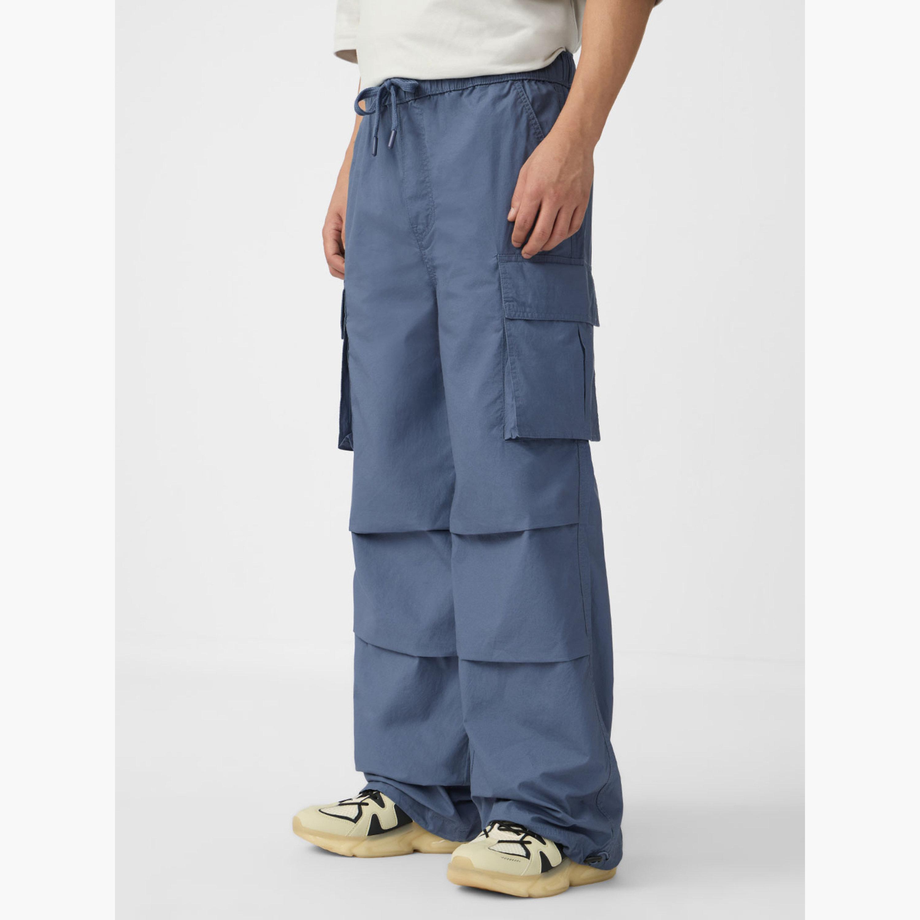 The Souled Store X Styli Men Blue Cargo Pocket Parachute Pants-men-clothing-bottoms-joggers-image-3